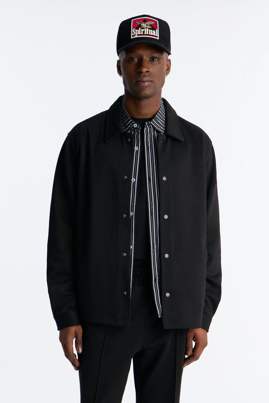 Structured Fleece Coaches Jacket - Black Fashion Nova