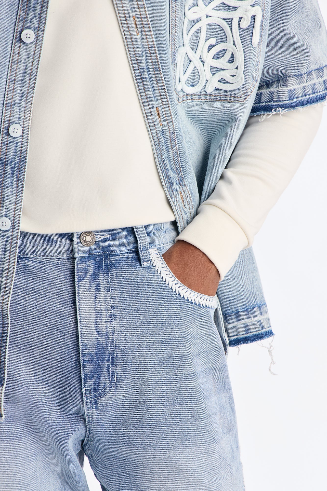 Slim Crochet Jean - Light Blue Wash Fashion Nova