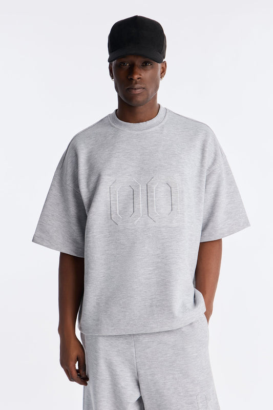 Structured Fleece Embossed Number Tee - Heather Grey Fashion Nova