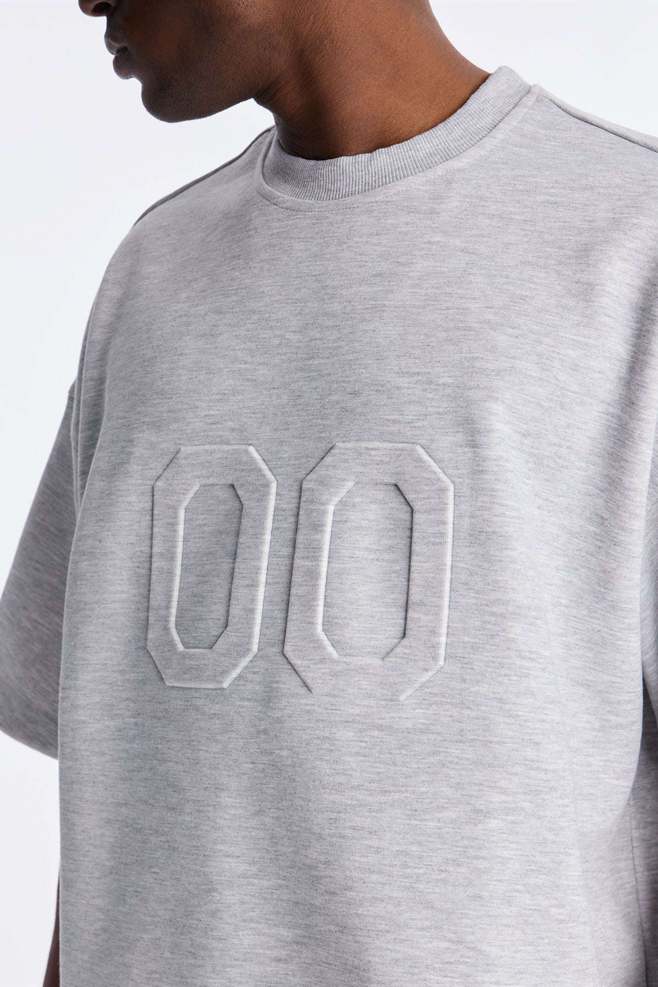 Structured Fleece Embossed Number Tee - Heather Grey Fashion Nova