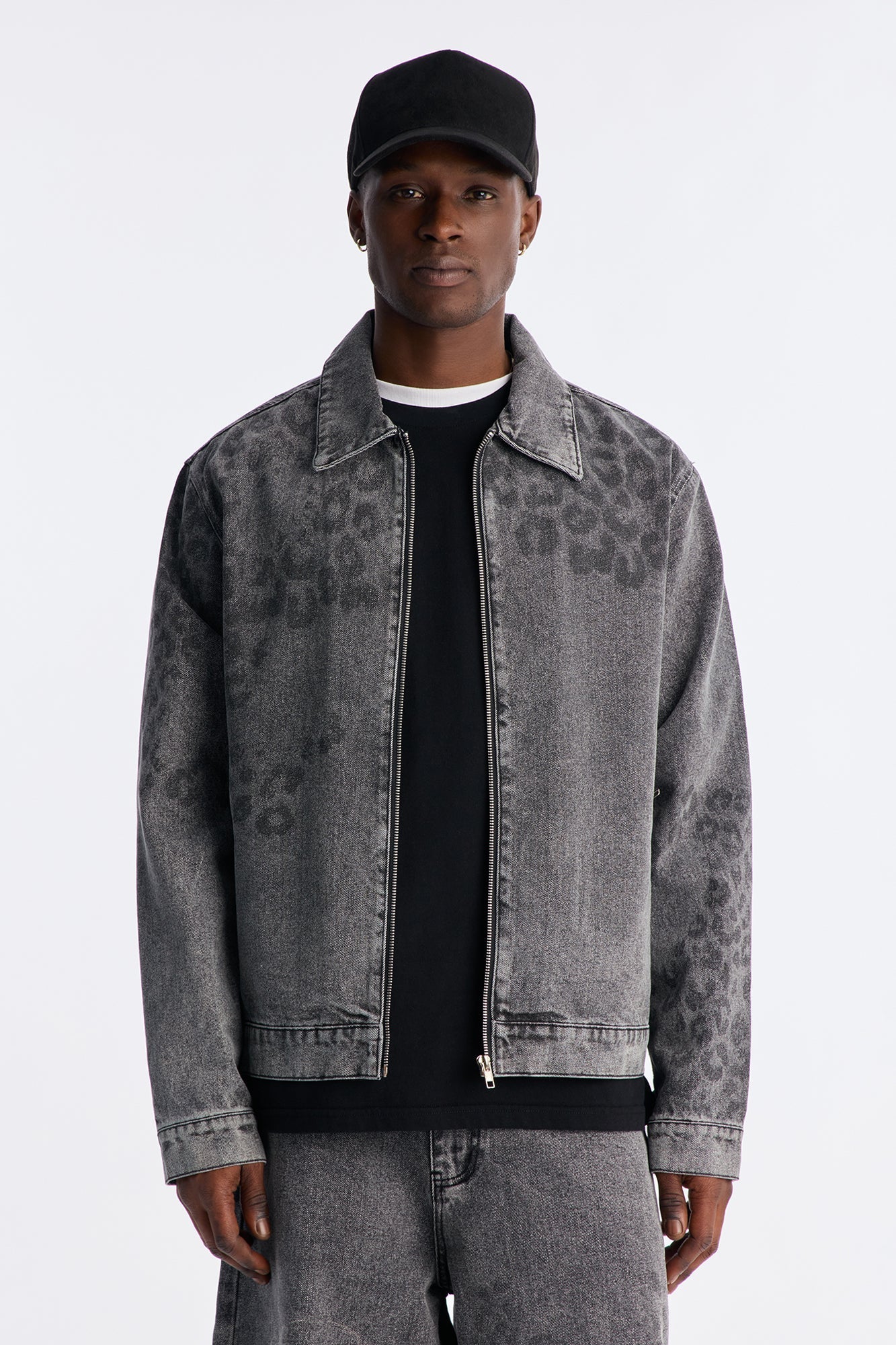 Night Fall Leopard Denim Jacket - Black Wash Fashion Nova