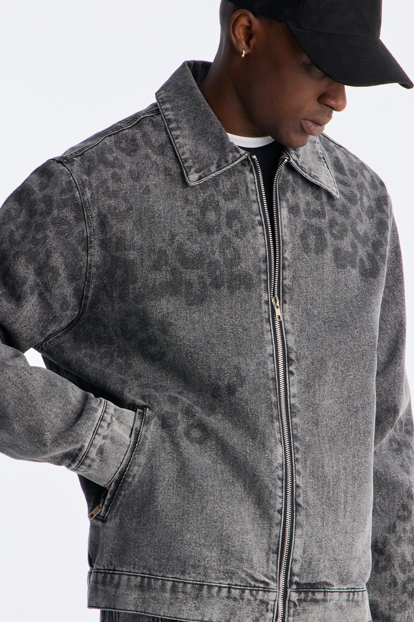 Night Fall Leopard Denim Jacket - Black Wash Fashion Nova