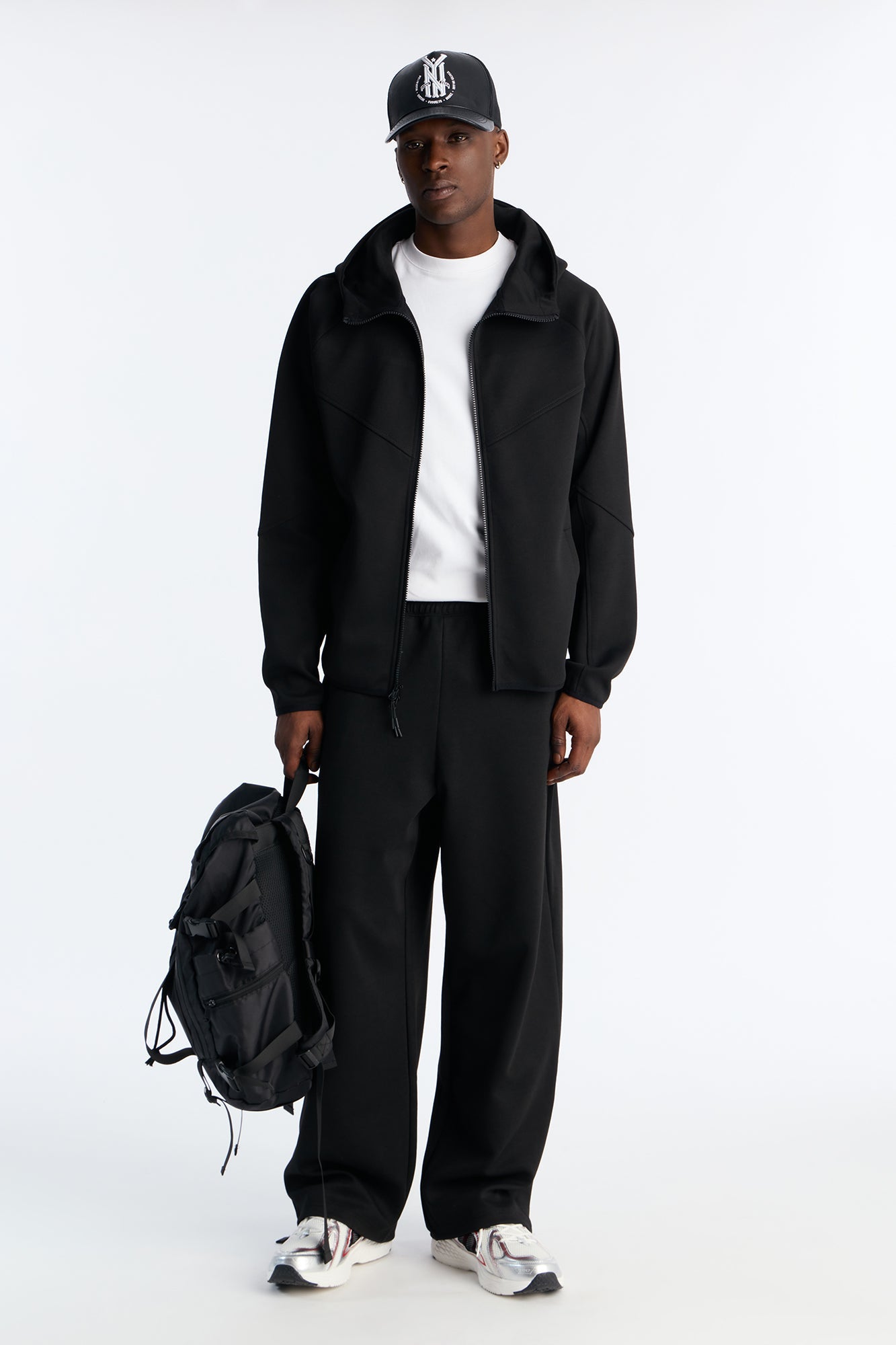 Structured Paneled Fleece Zip Up Hoodie  - Black Fashion Nova