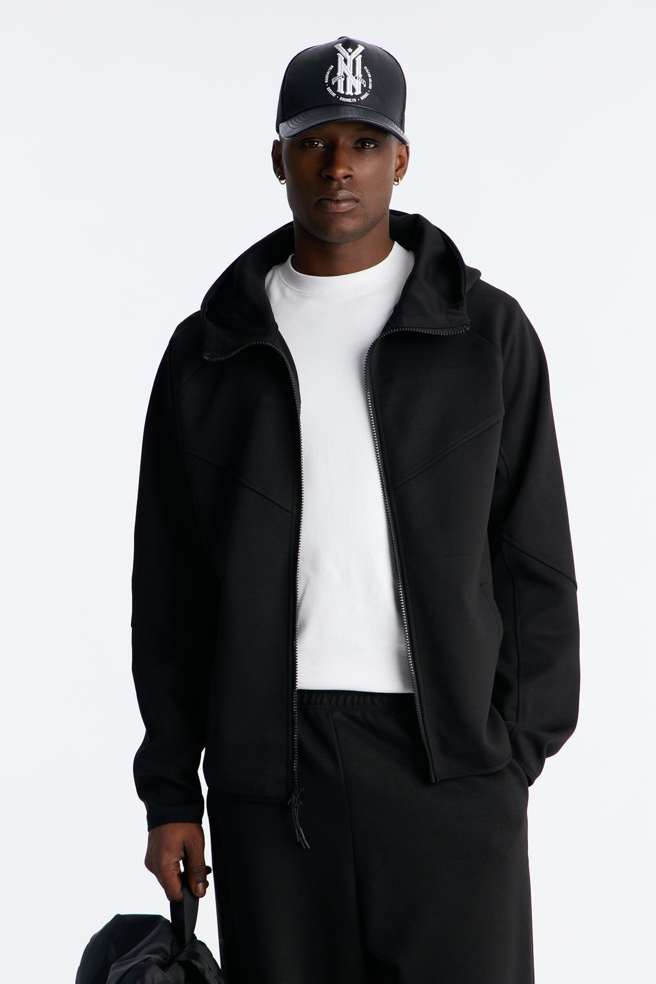 Structured Paneled Fleece Zip Up Hoodie  - Black Fashion Nova