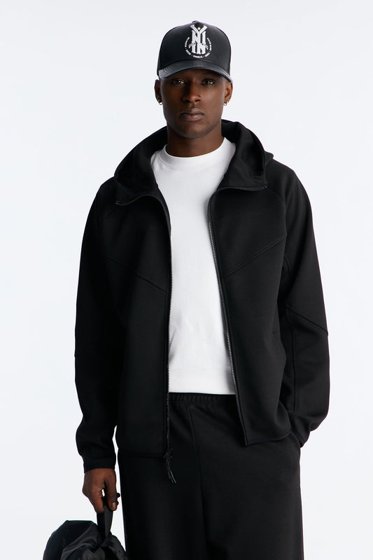 Structured Paneled Fleece Zip Up Hoodie  - Black Fashion Nova