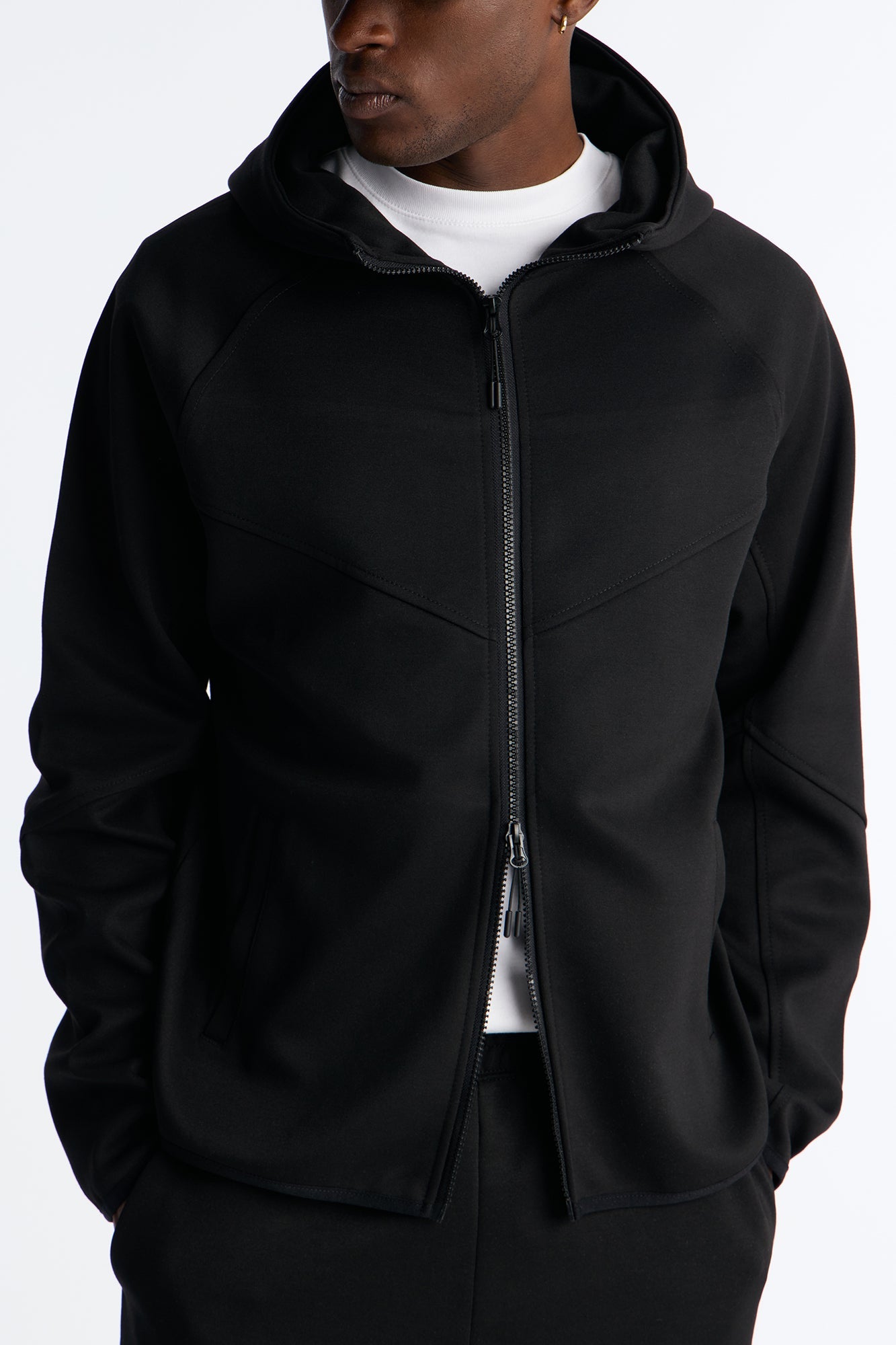 Structured Paneled Fleece Zip Up Hoodie  - Black Fashion Nova