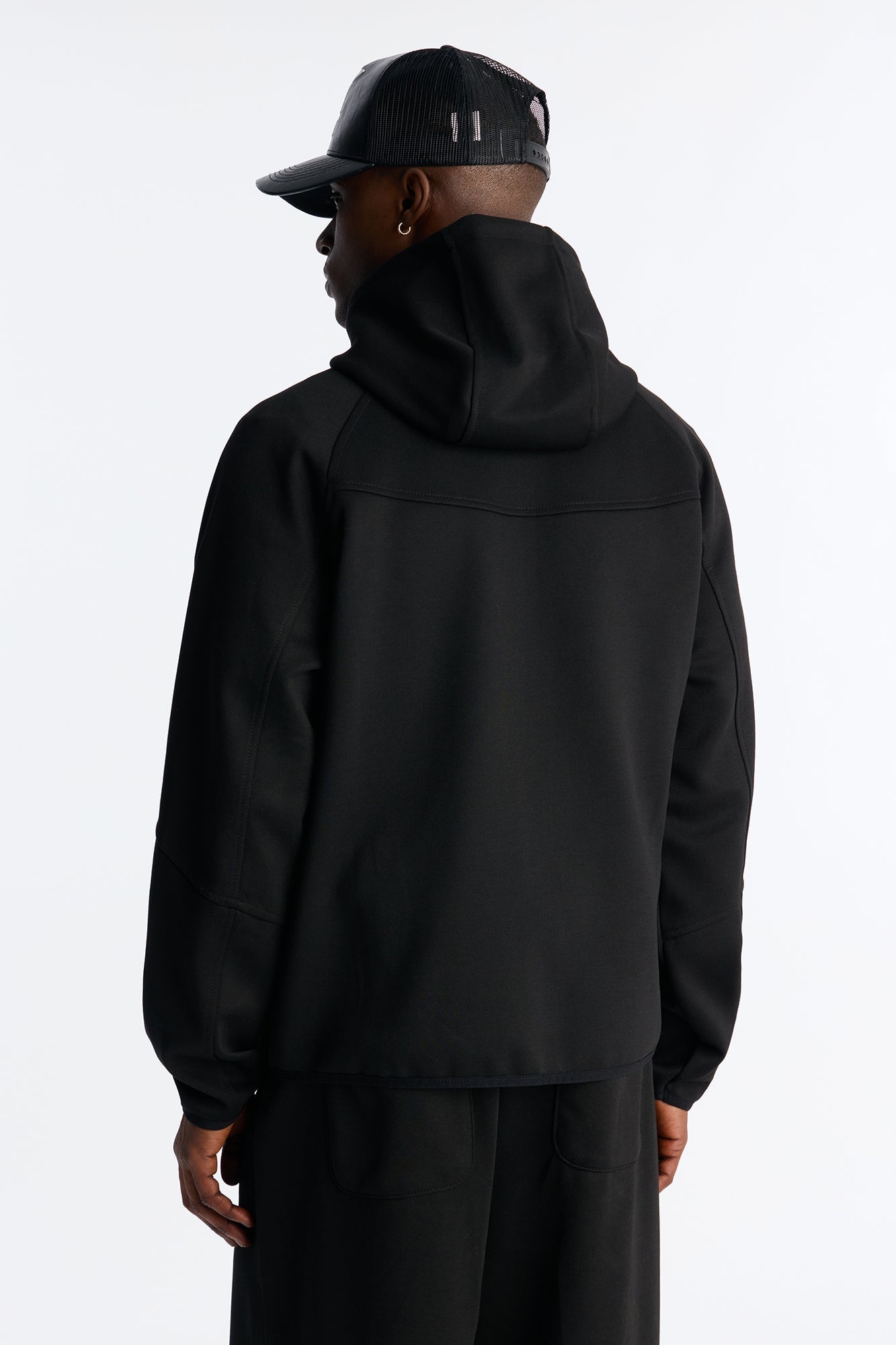 Structured Paneled Fleece Zip Up Hoodie  - Black Fashion Nova