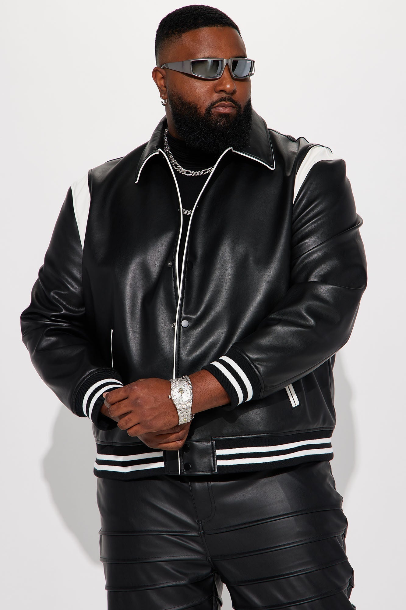 Uncompromising Faux Leather Jacket - Black/combo Fashion Nova