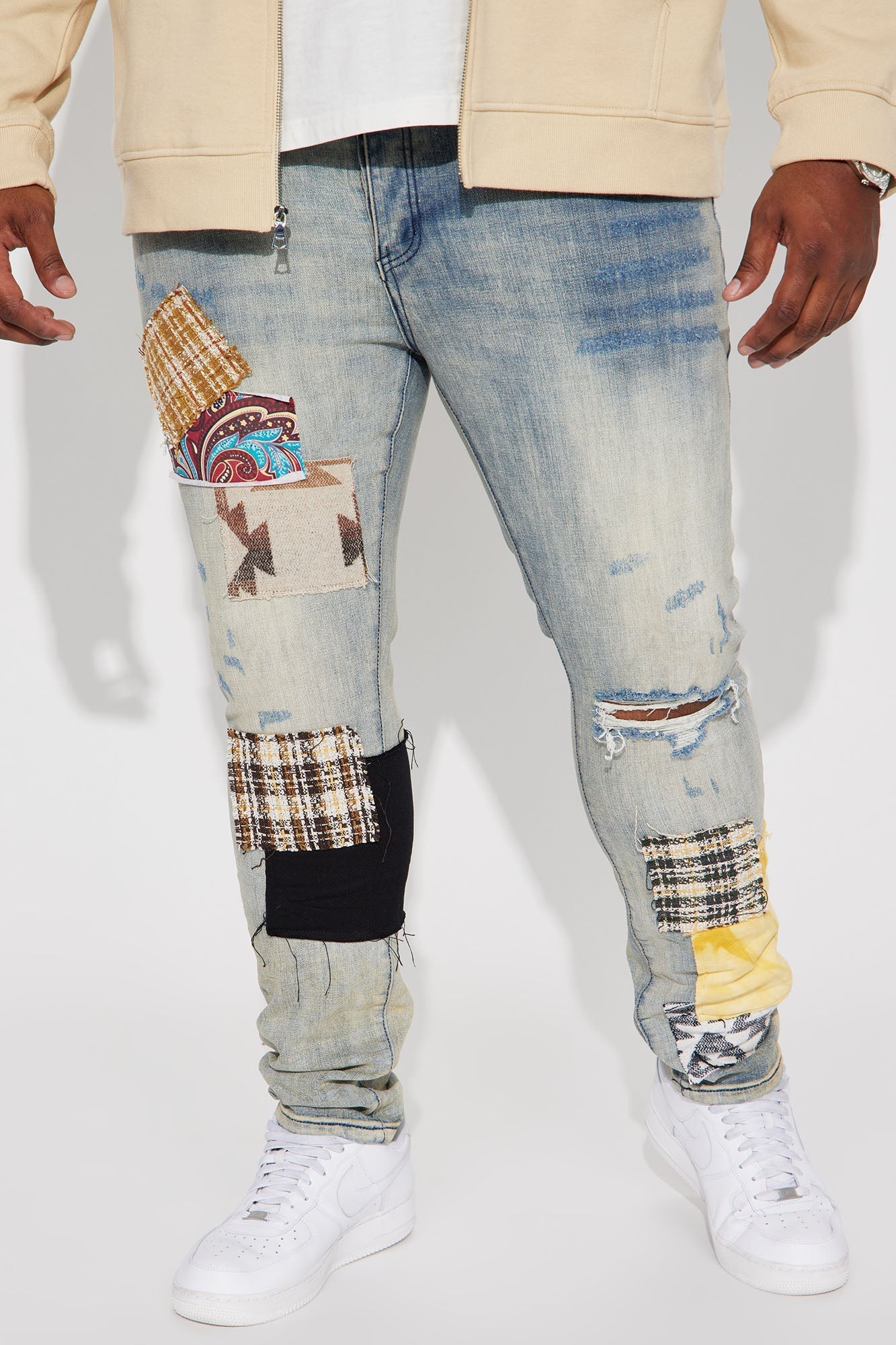 Patchwork Day Stacked Skinny Jeans - Medium Wash Fashion Nova