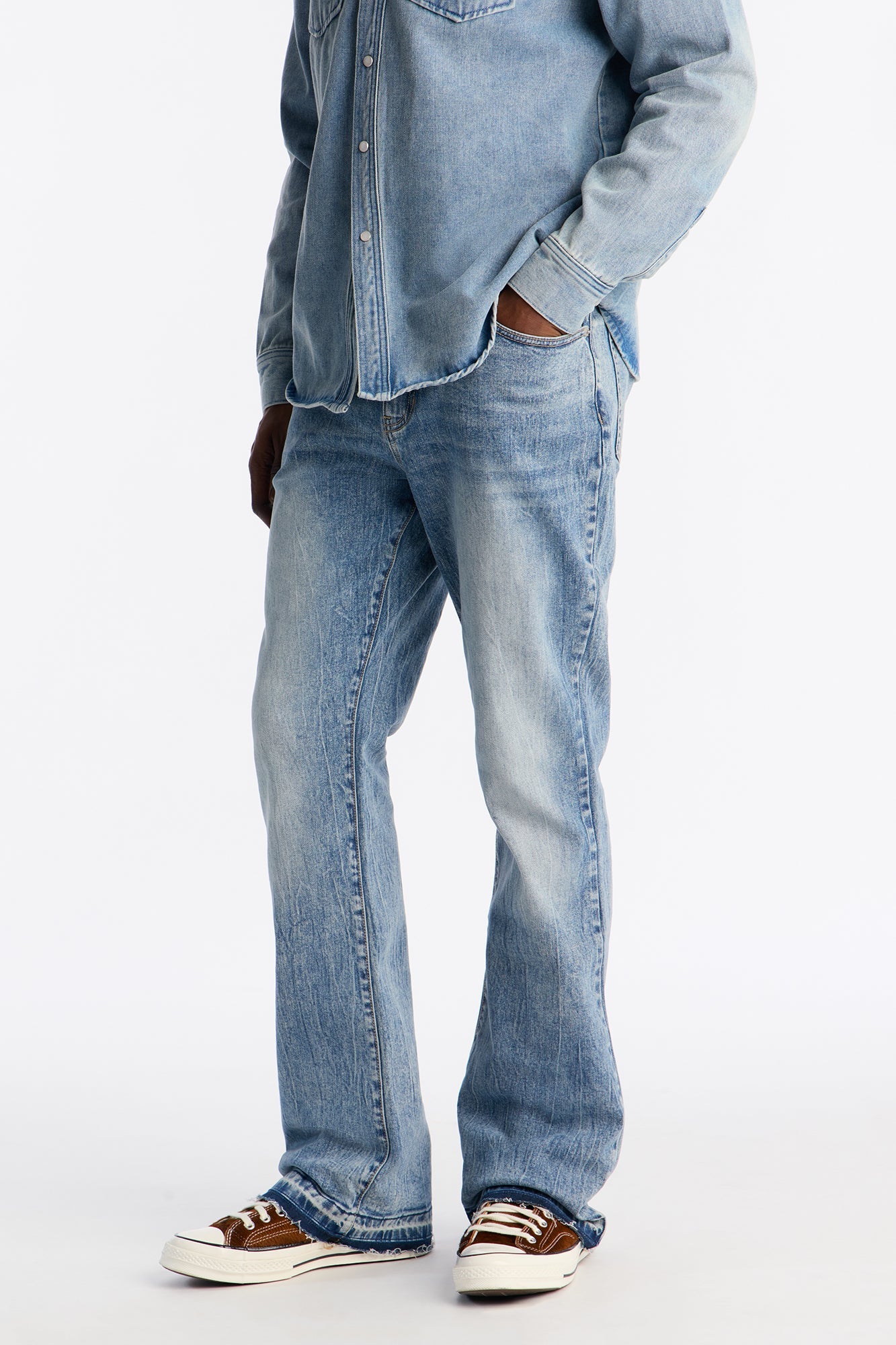 Stacked Skinny Flare Vault Jean - Light Blue Wash Fashion Nova