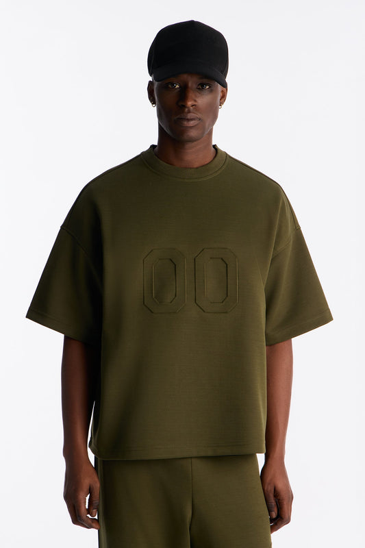 Structured Fleece Embossed Number Tee - Olive Fashion Nova