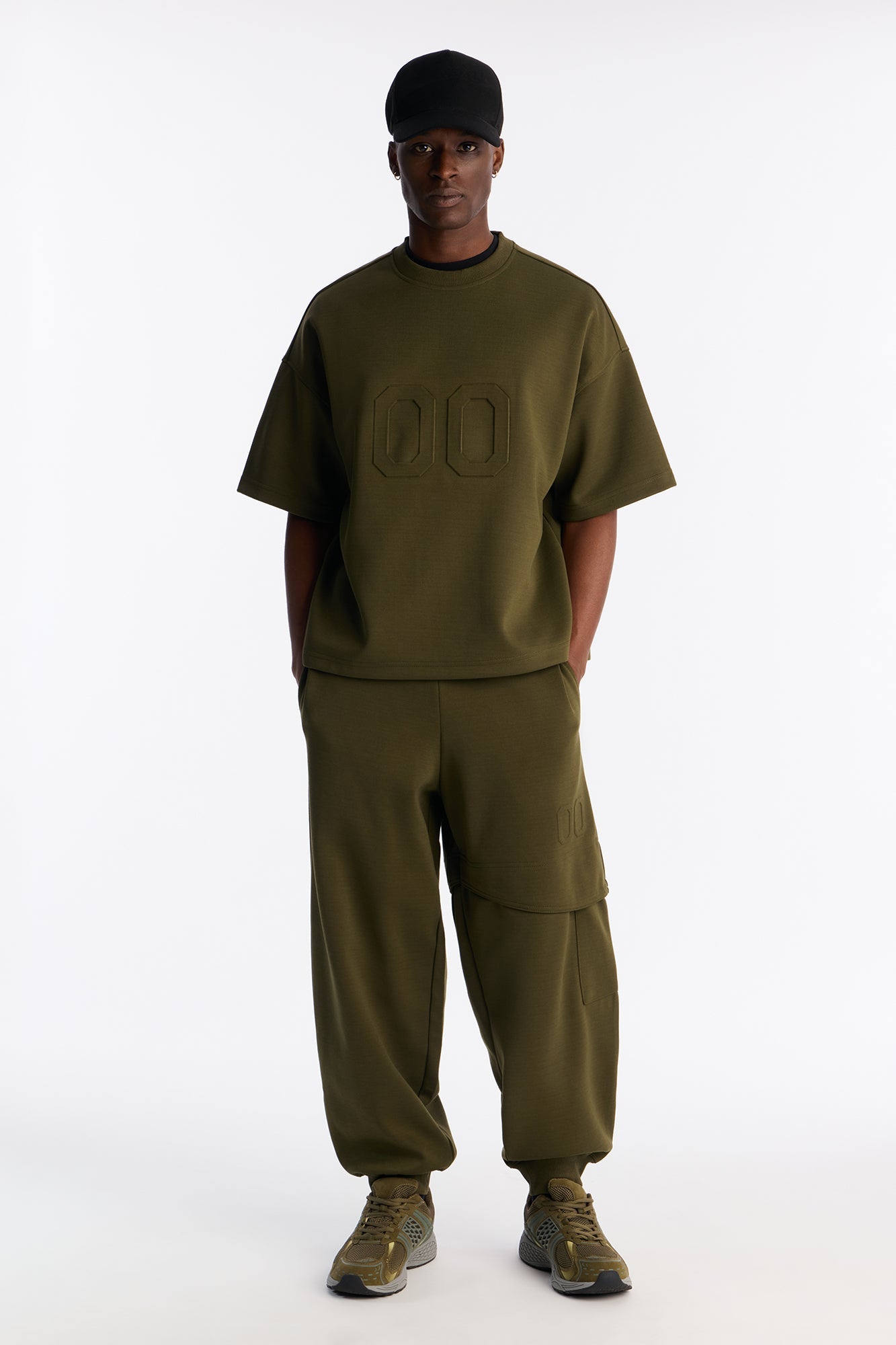 Structured Fleece Embossed Cargo Joggers - Olive Fashion Nova