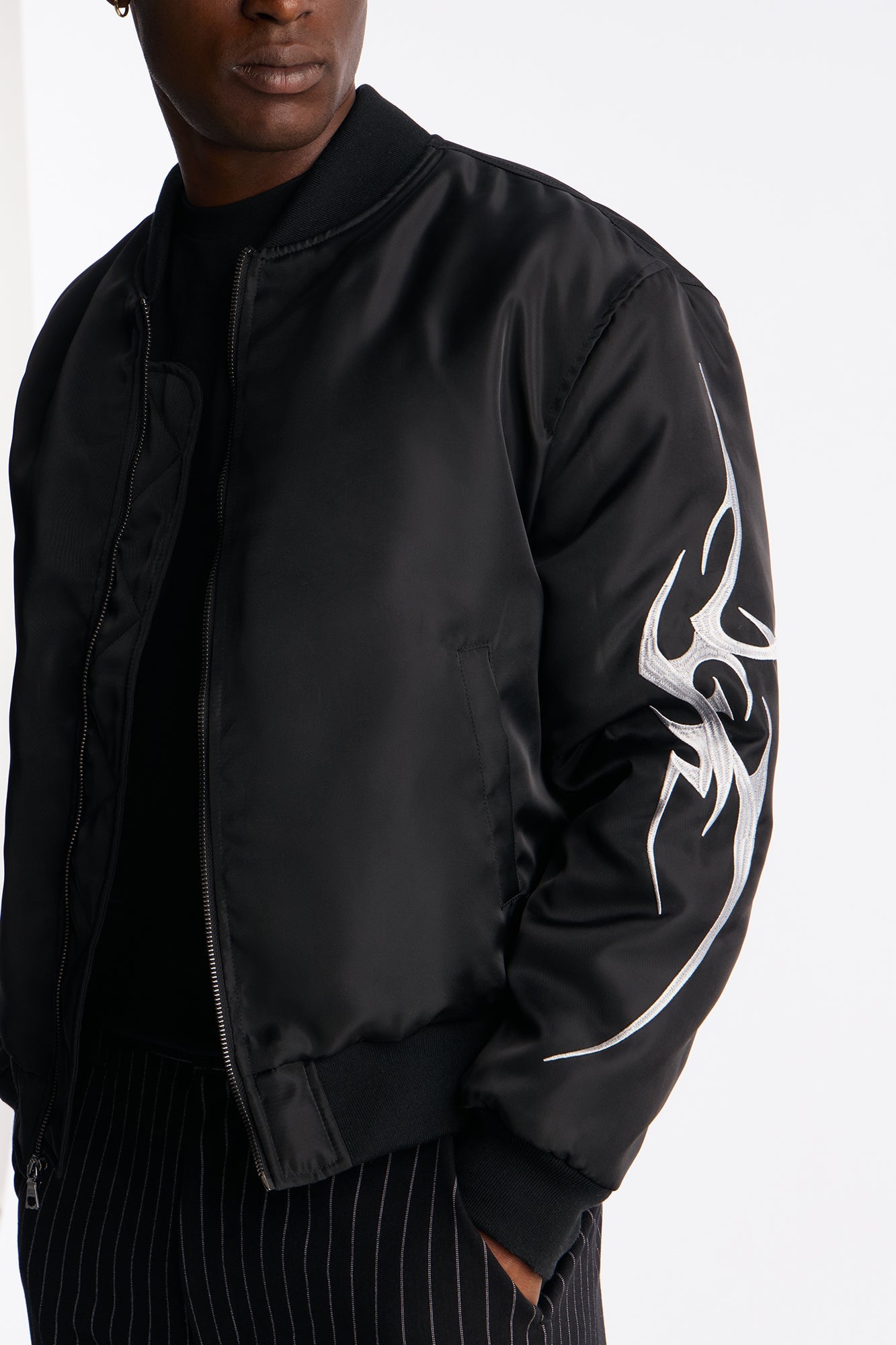 Relaxed Classic Embroidered Bomber Jacket - Black Fashion Nova