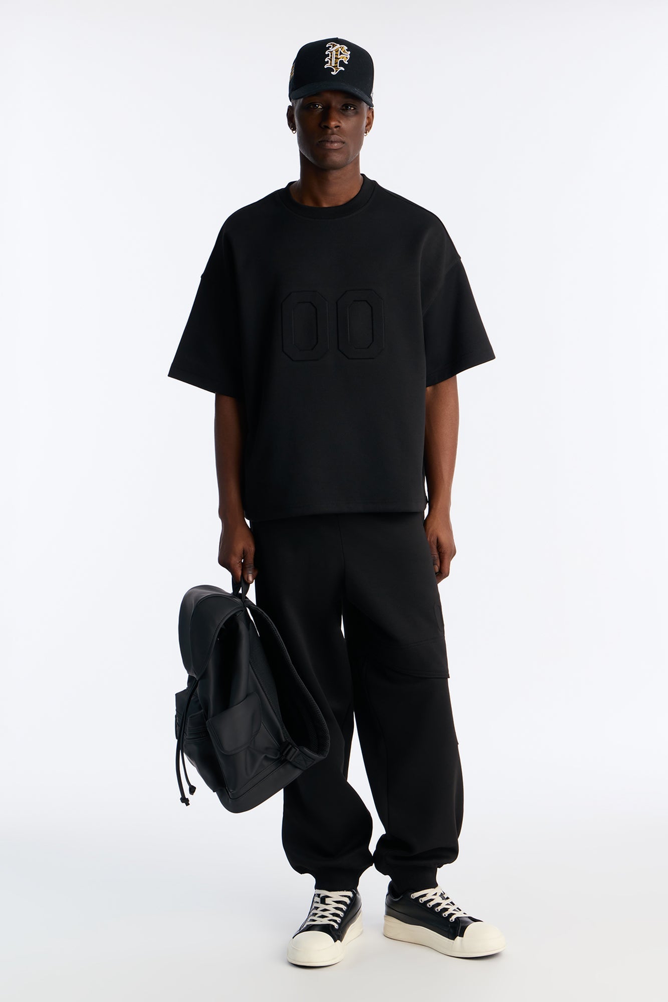 Structured Fleece Embossed Number Tee - Black Fashion Nova