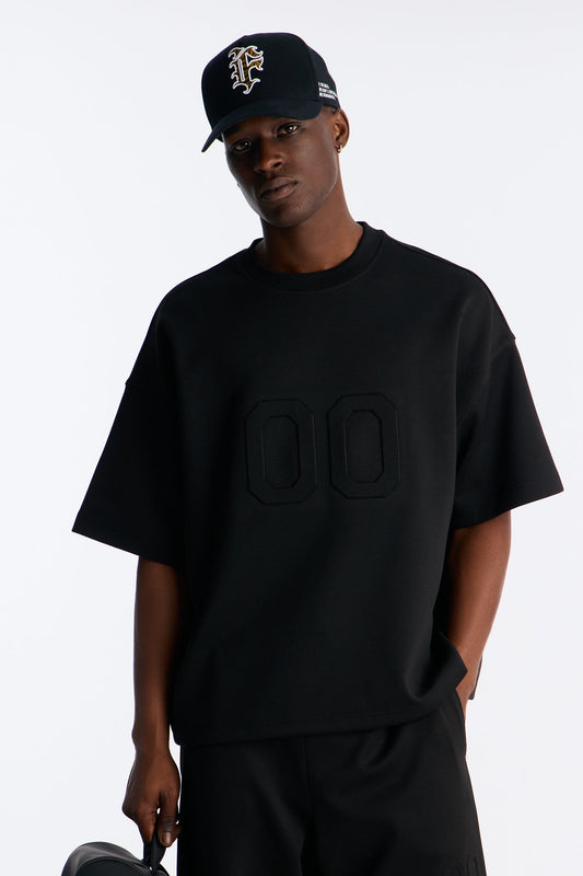 Structured Fleece Embossed Number Tee - Black Fashion Nova