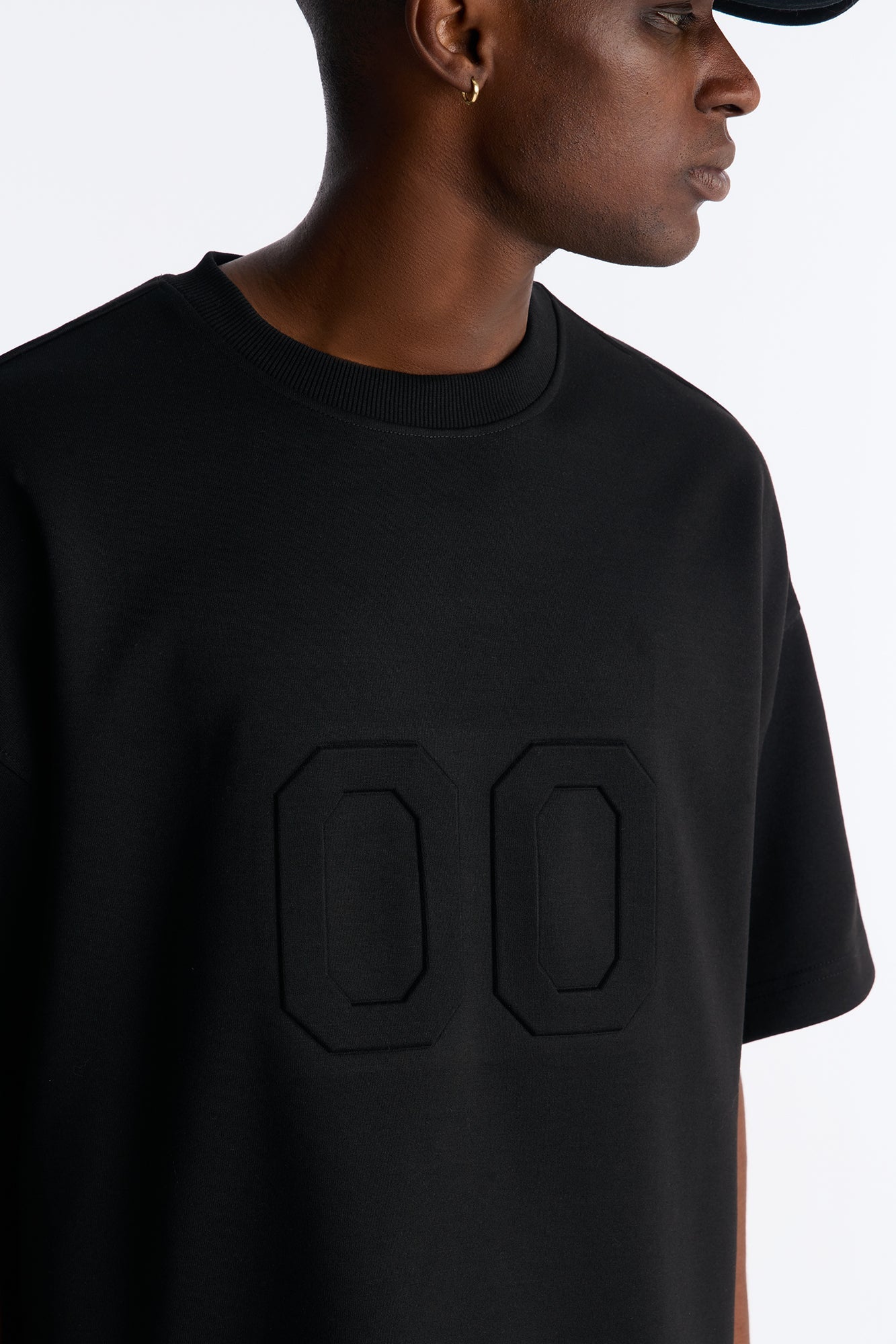Structured Fleece Embossed Number Tee - Black Fashion Nova