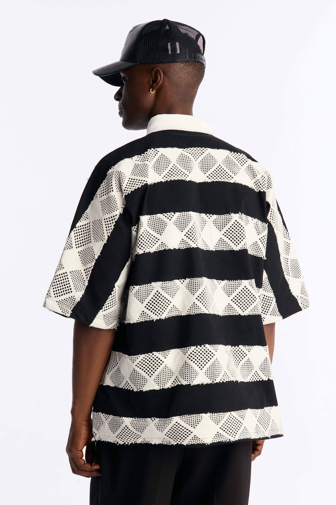 Oversized Offshore Reef Crochet Polo Shirt - Black/White Fashion Nova