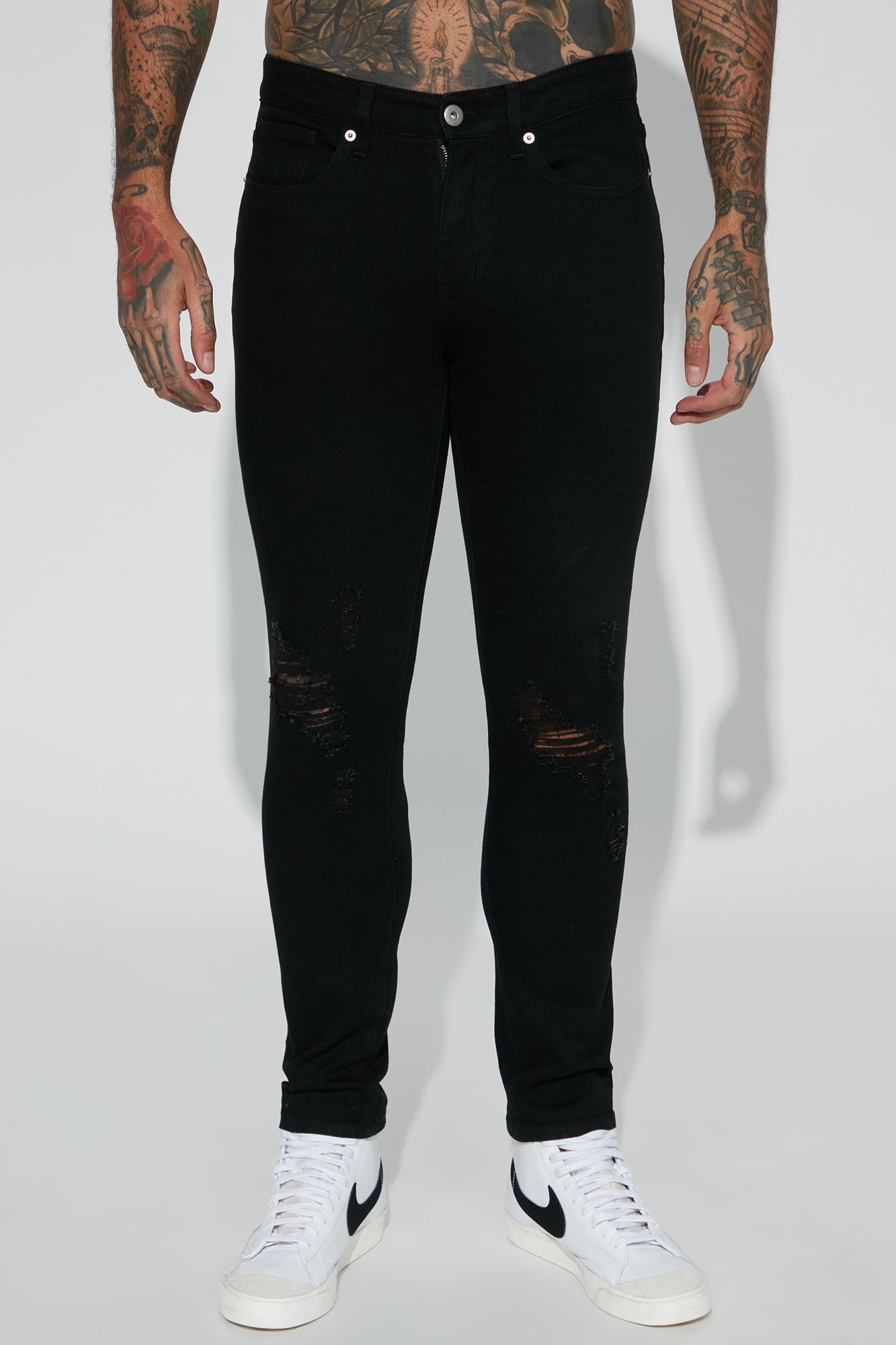 Jasper Skinny Ripped Knee Jeans - Black Fashion Nova