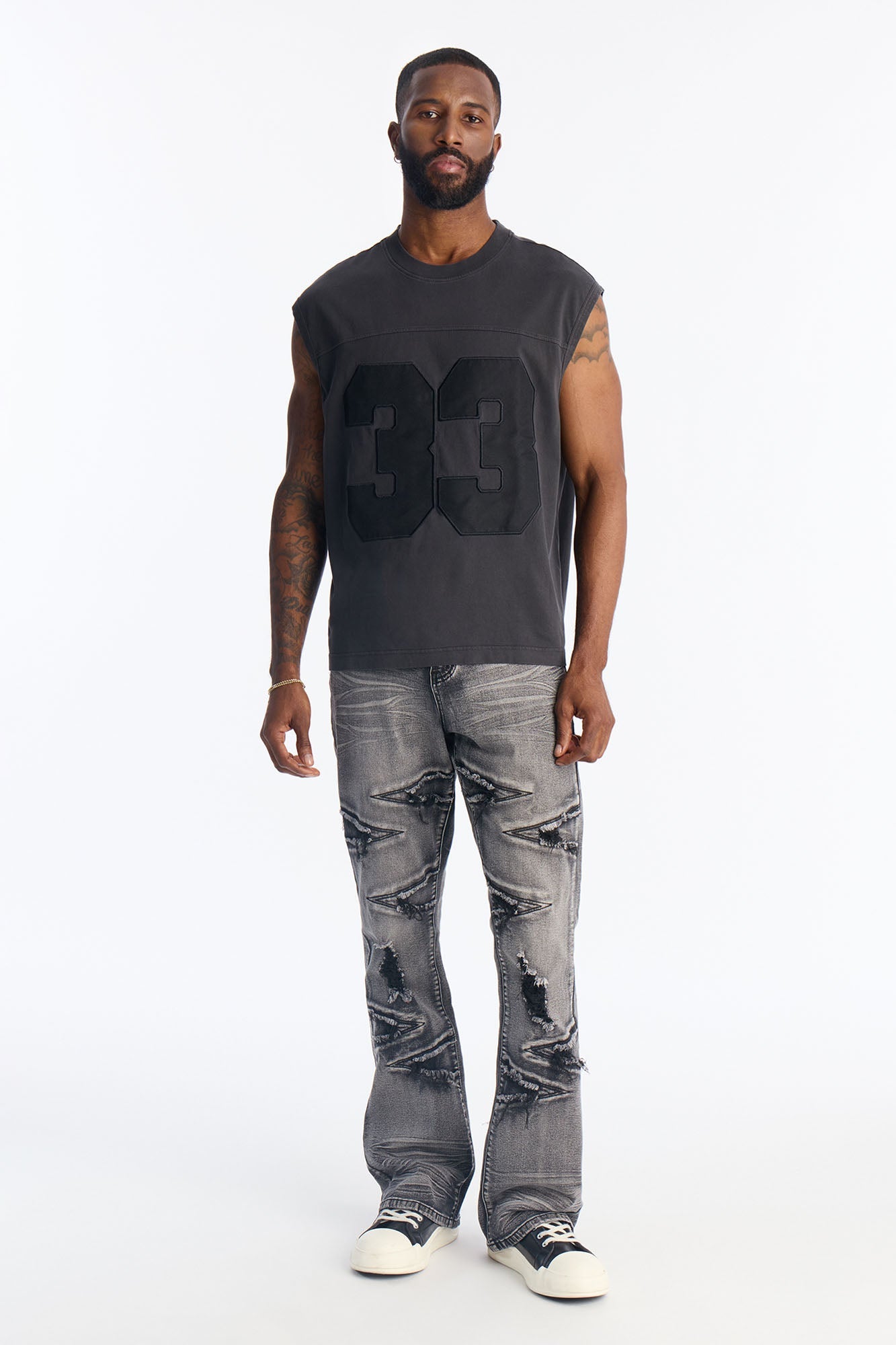 Stacked Skinny Flare Triangle Fray Jeans - Black Wash Fashion Nova