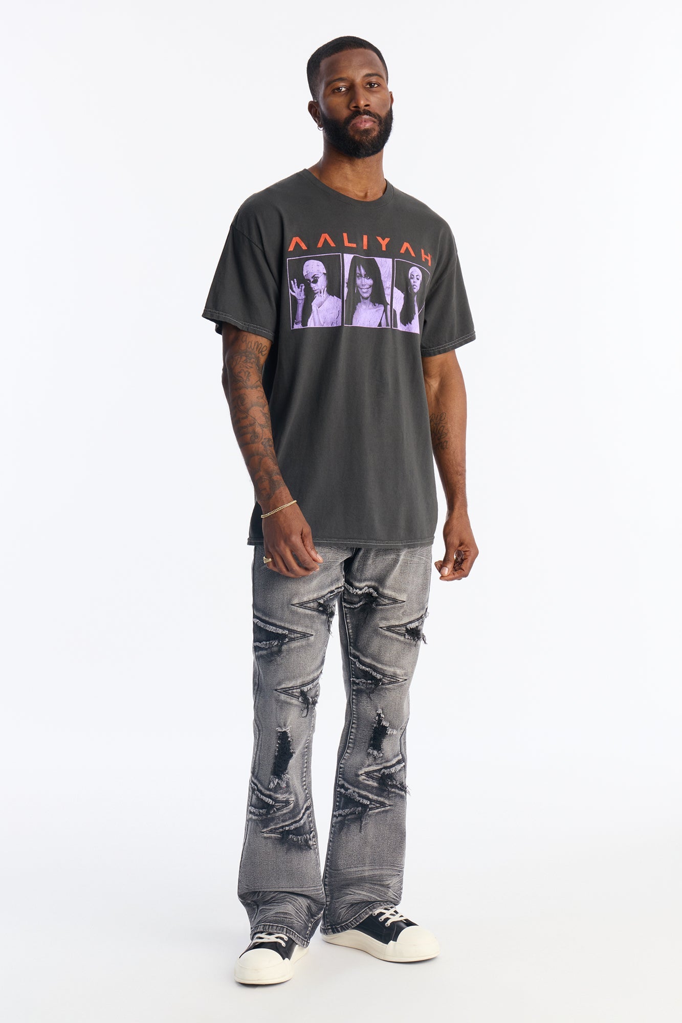 Aaliyah One In A Million Boxy Short Sleeve Tee - Black Wash Fashion Nova