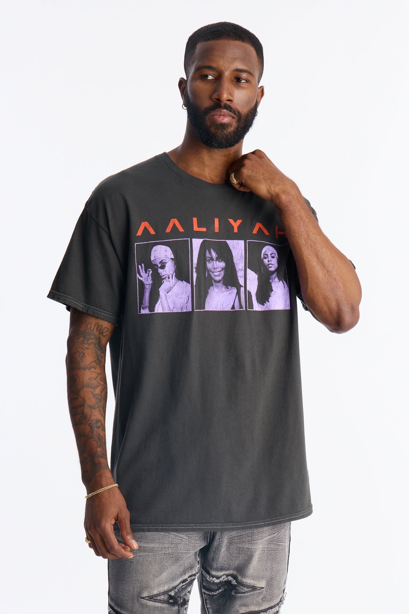 Aaliyah One In A Million Boxy Short Sleeve Tee - Black Wash Fashion Nova