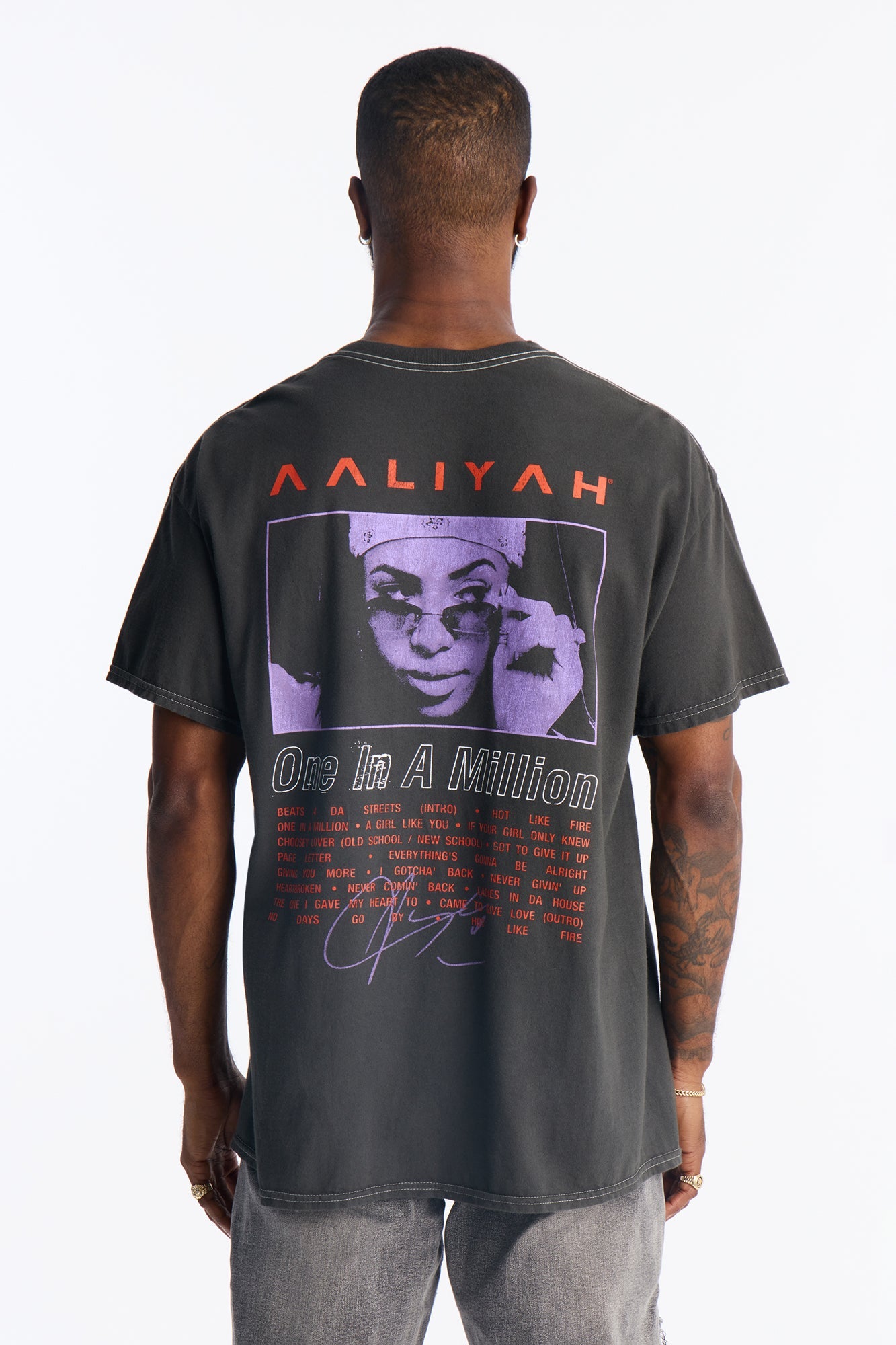 Aaliyah One In A Million Boxy Short Sleeve Tee - Black Wash Fashion Nova