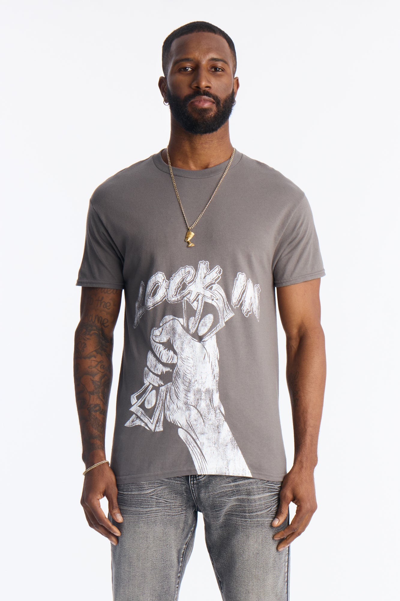 Lock In Grind Short Sleeve Tee - Grey Fashion Nova