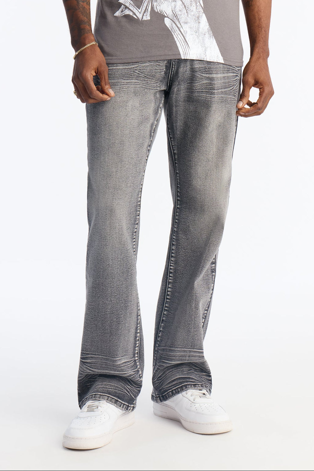 Stacked Slim Flare Raw Chaos Jeans - Black Wash Fashion Nova