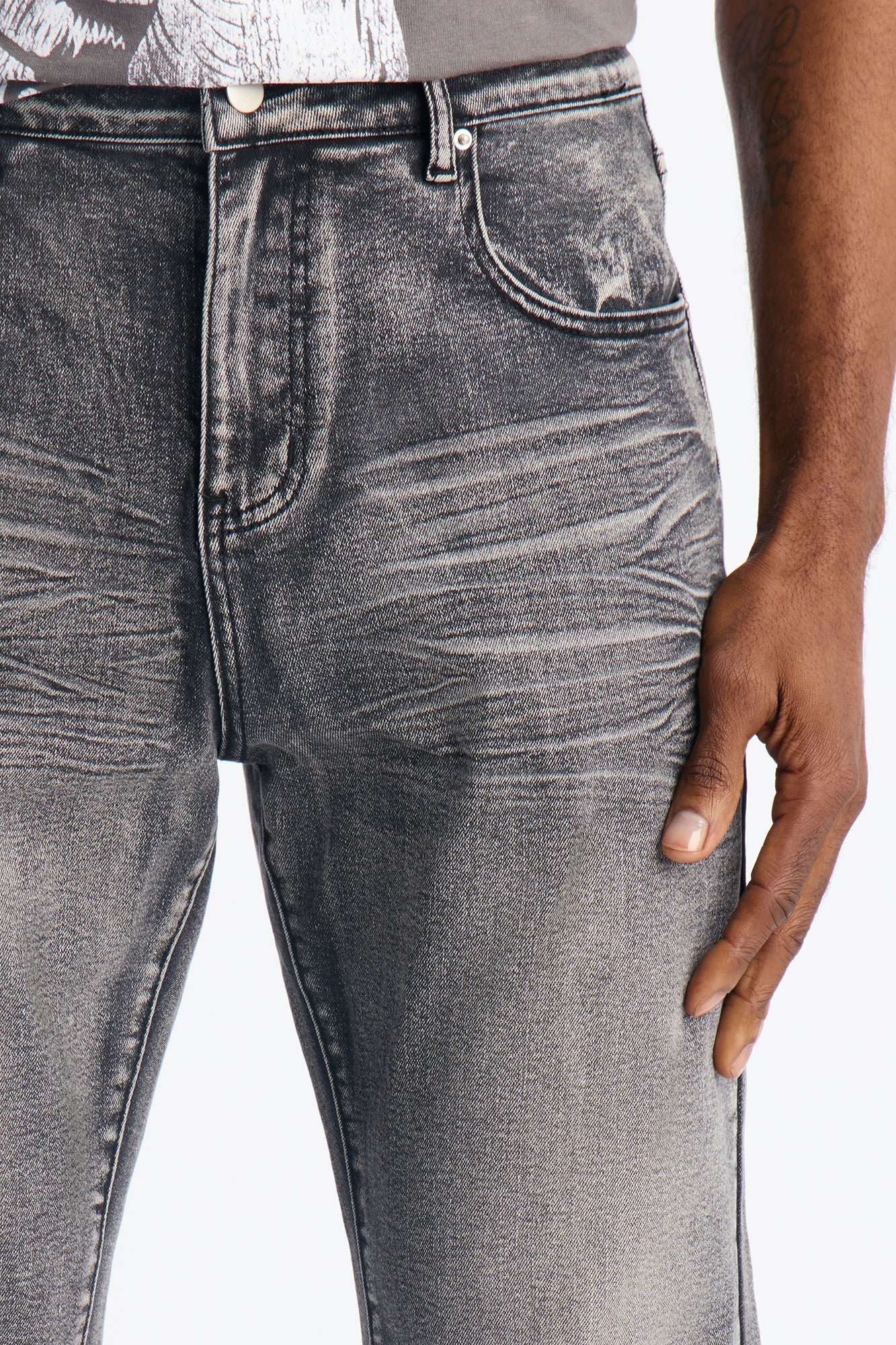 Stacked Slim Flare Raw Chaos Jeans - Black Wash Fashion Nova
