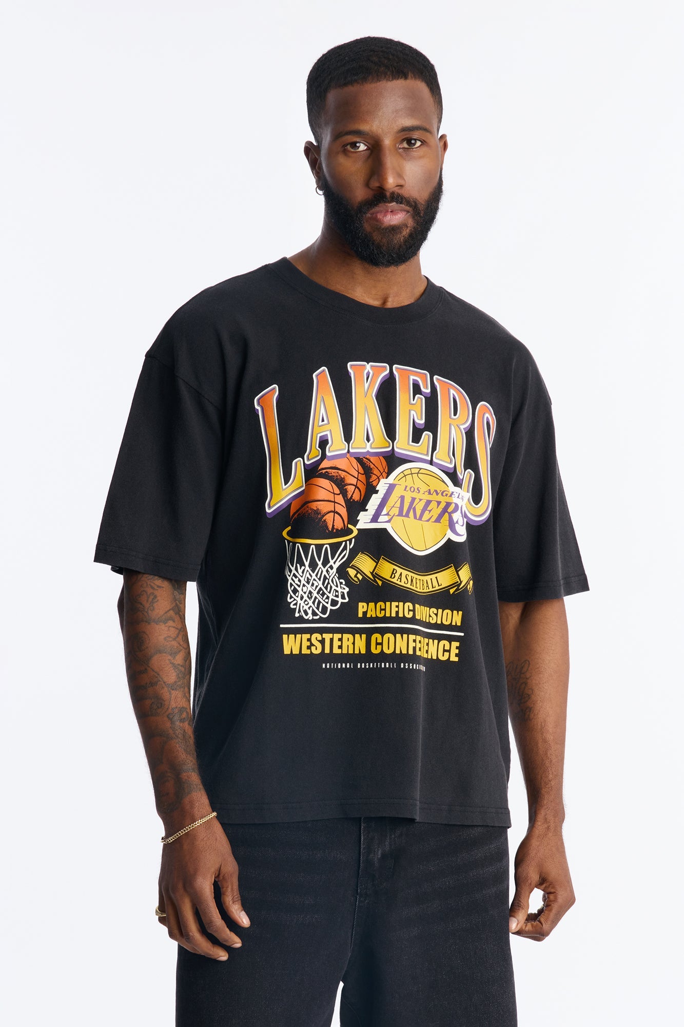 Lakers For The City Short Sleeve Tee - Black Wash Fashion Nova