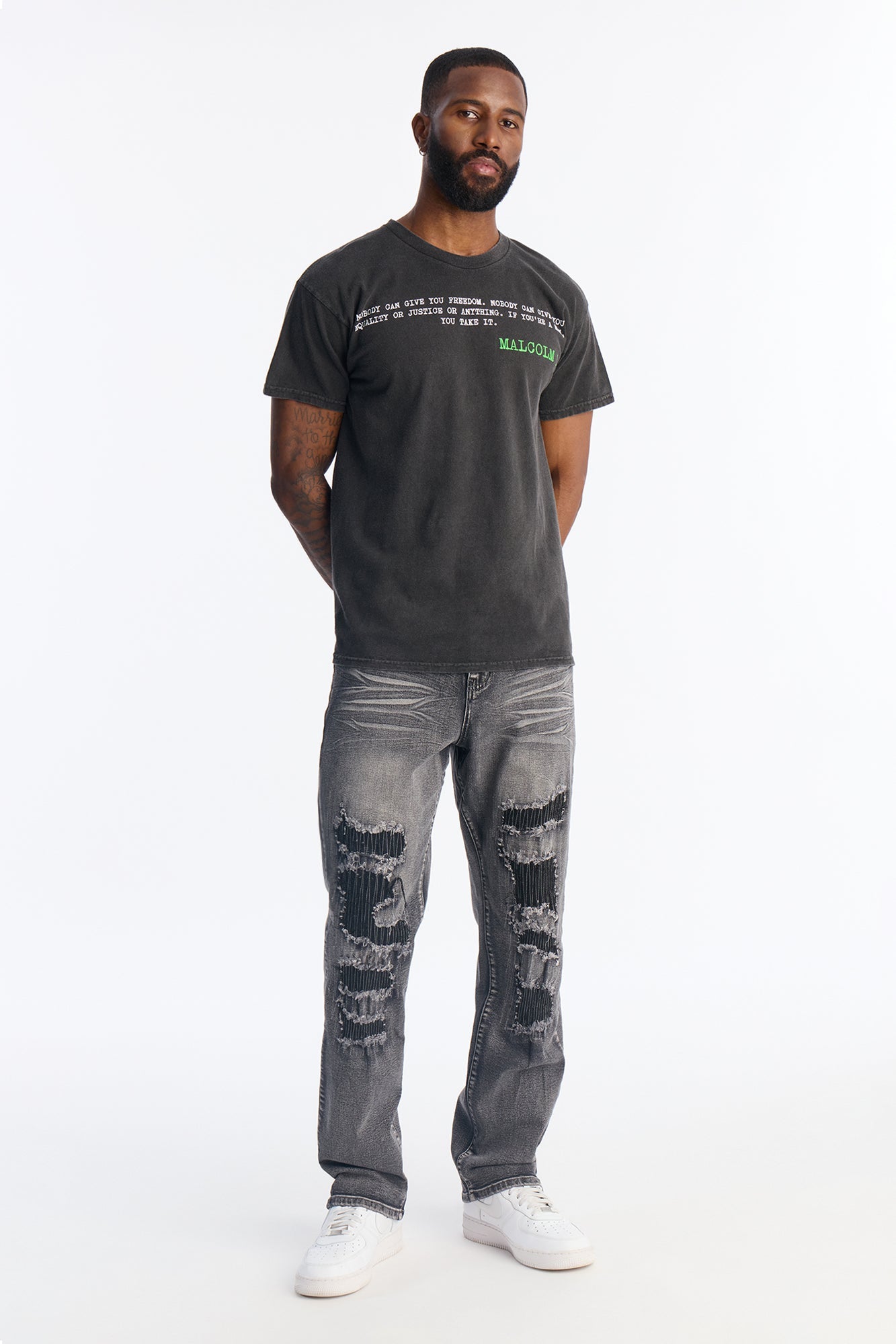 The Voice Of Malcom X Short Sleeve Tee - Black Wash Fashion Nova
