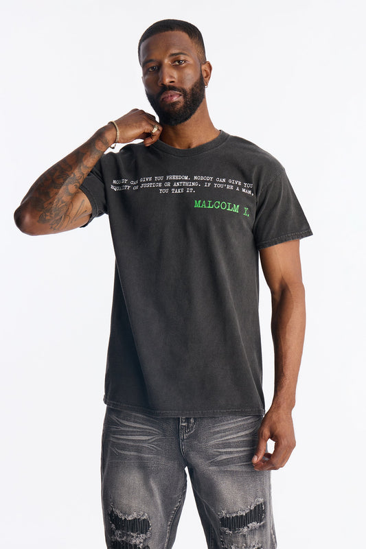 The Voice Of Malcom X Short Sleeve Tee - Black Wash Fashion Nova