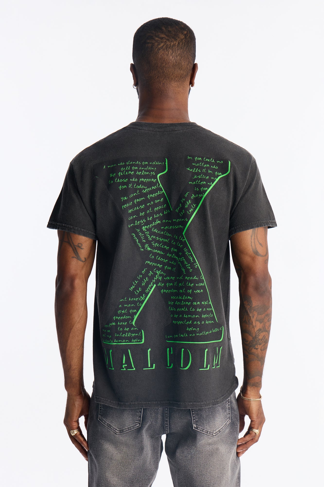 The Voice Of Malcom X Short Sleeve Tee - Black Wash Fashion Nova