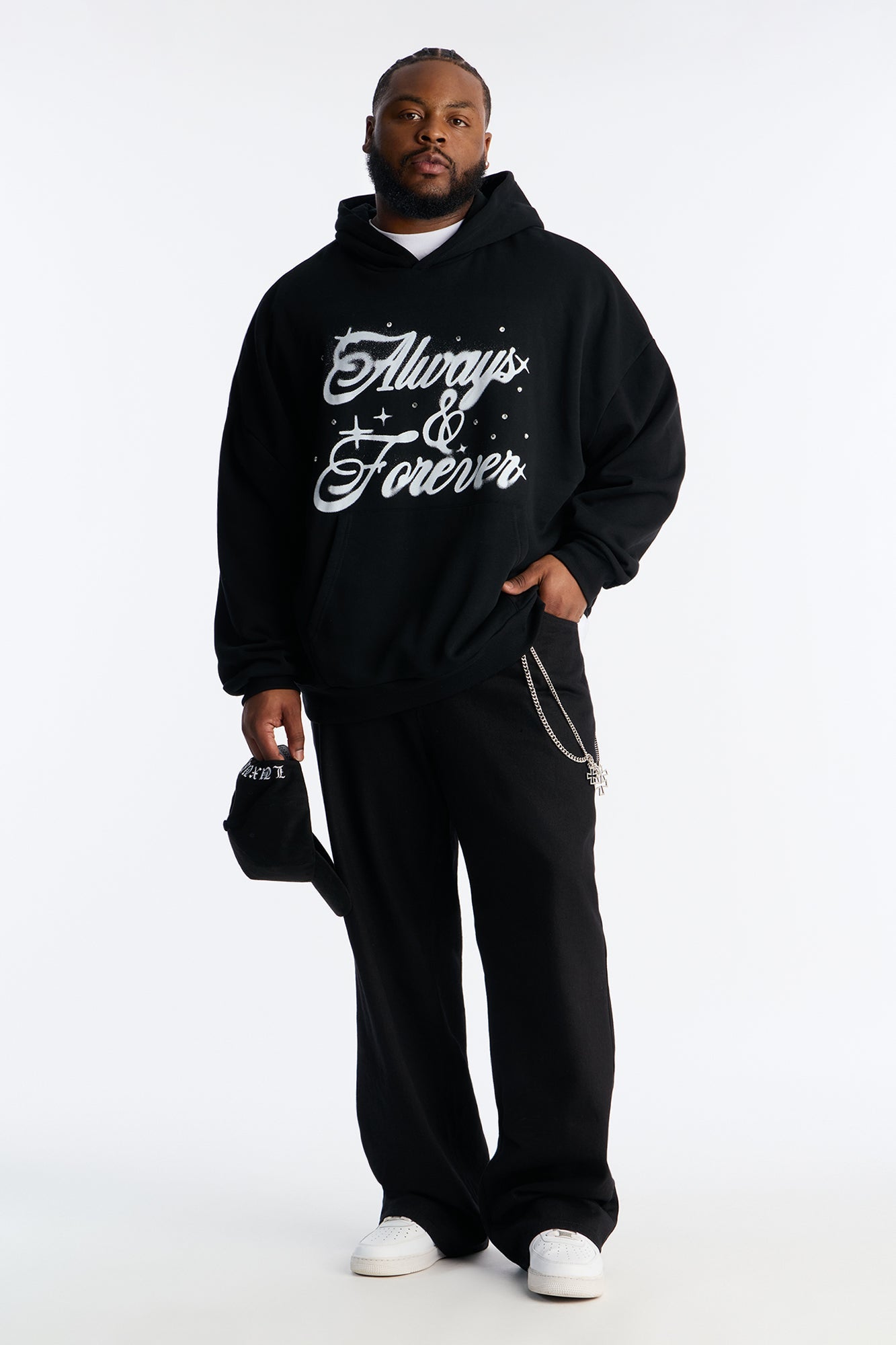 Always And Forever Rhinestone Oversized Hoodie - Black Fashion Nova