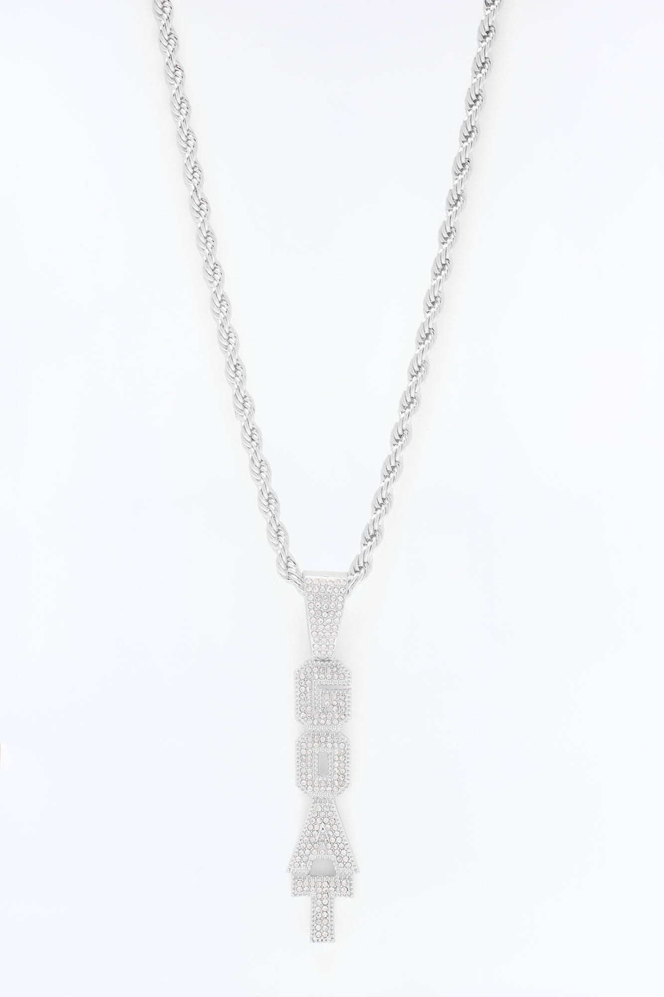 GOAT Vertical Iced Pendant Necklace - Silver Fashion Nova