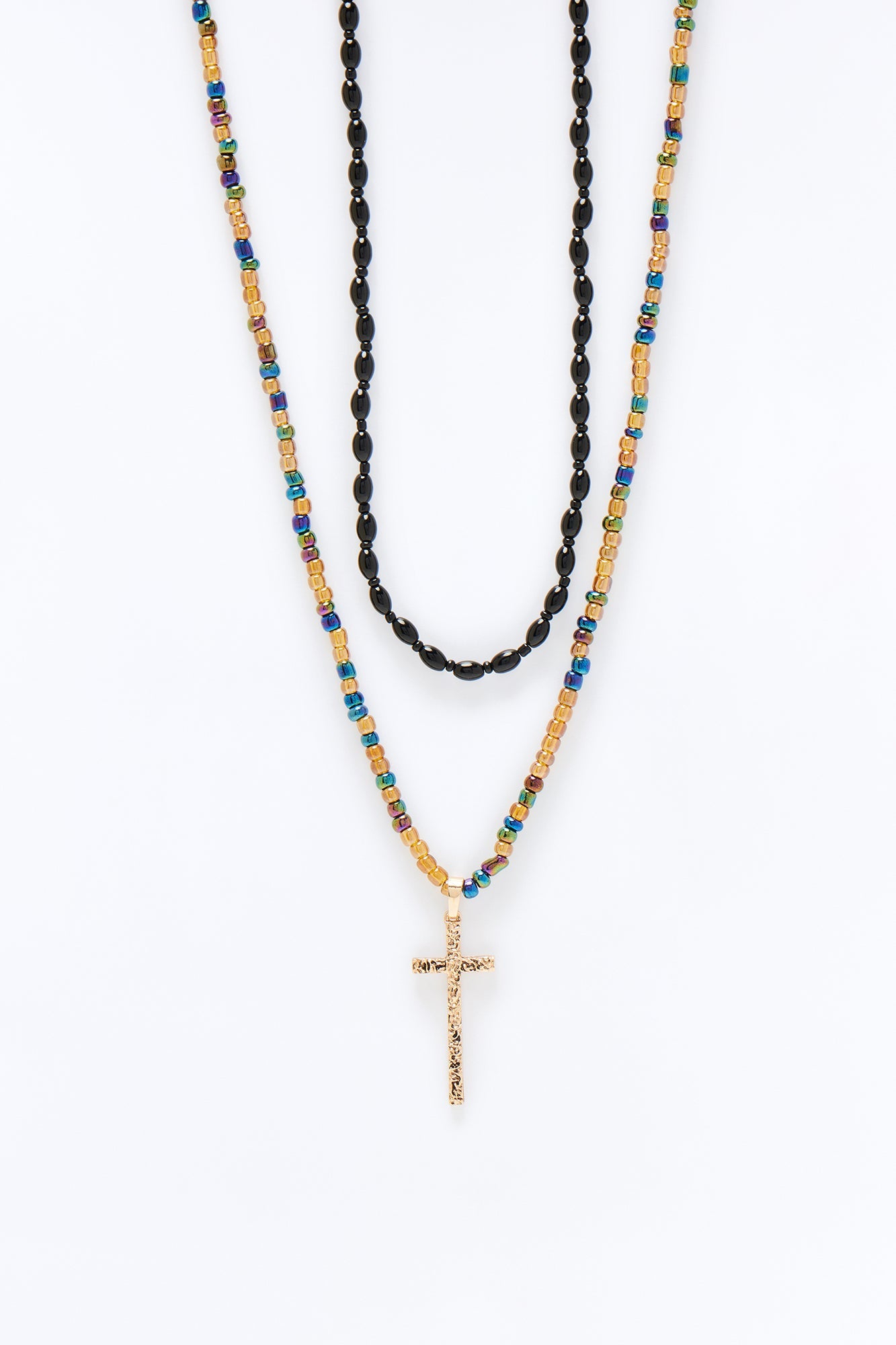 Layered Beaded Cross Necklace Set - Gold/Multi Fashion Nova