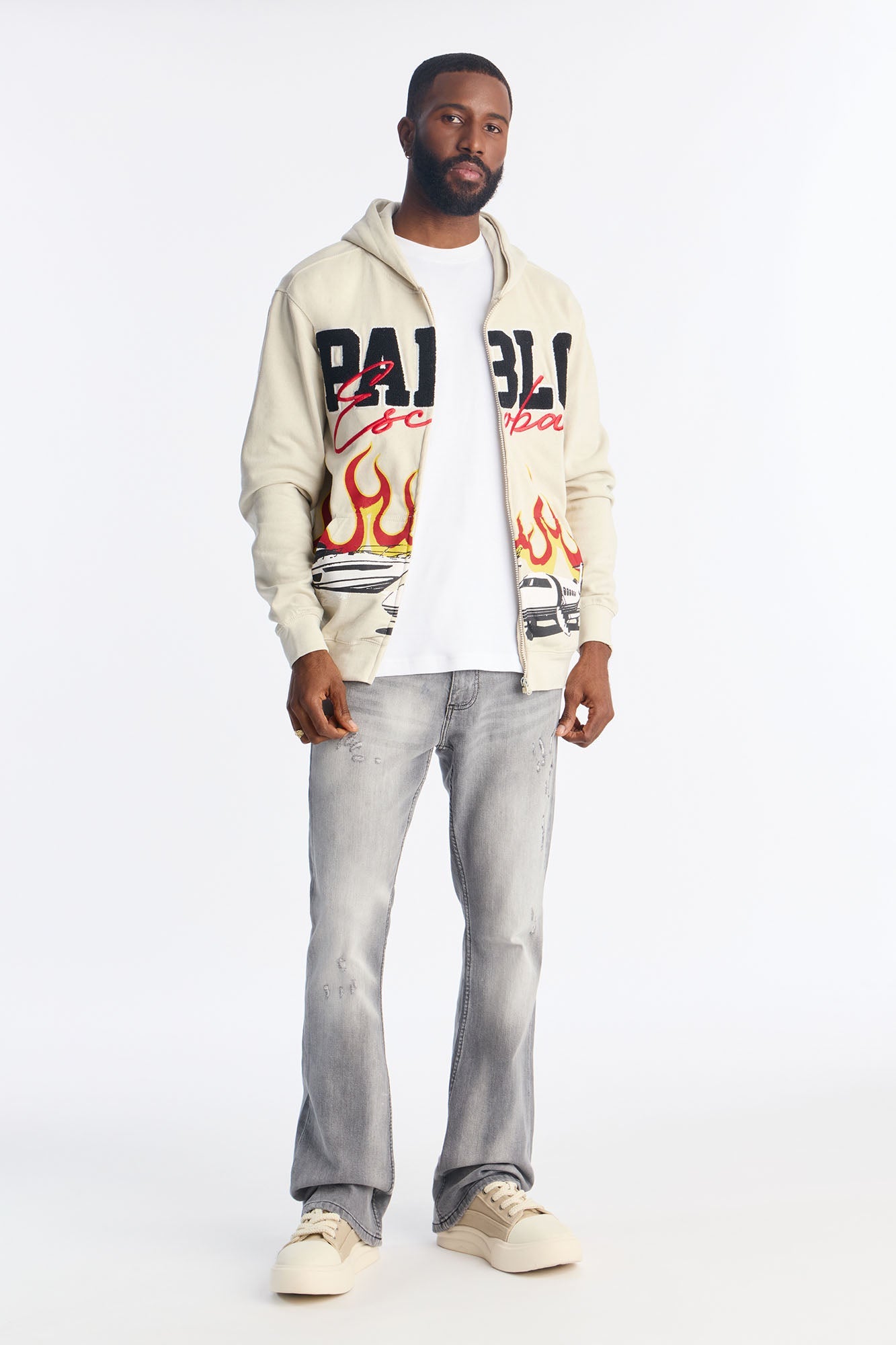 Pablo Escobar Patch Zip Up Hoodie - Khaki Fashion Nova