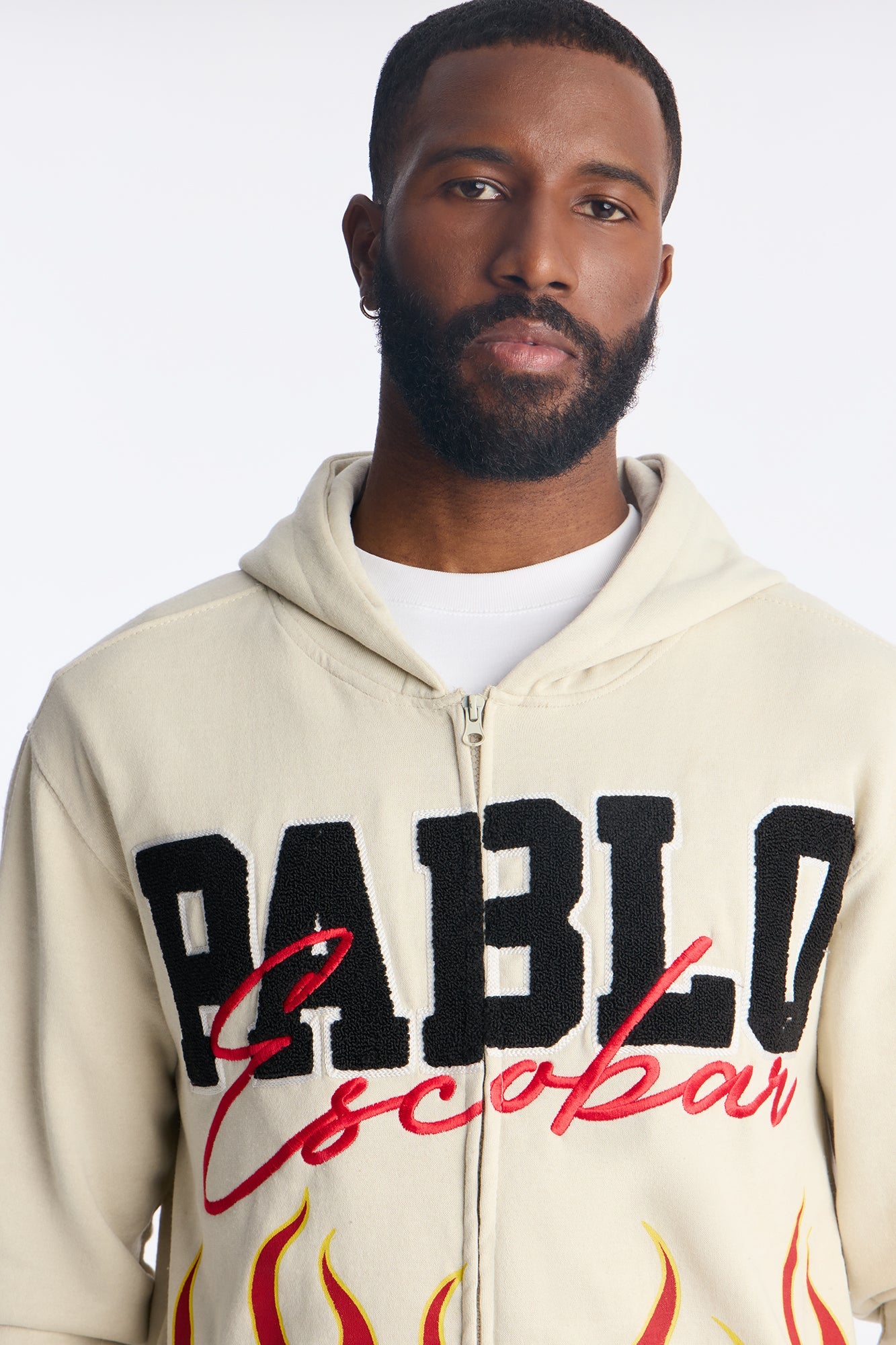 Pablo Escobar Patch Zip Up Hoodie - Khaki Fashion Nova