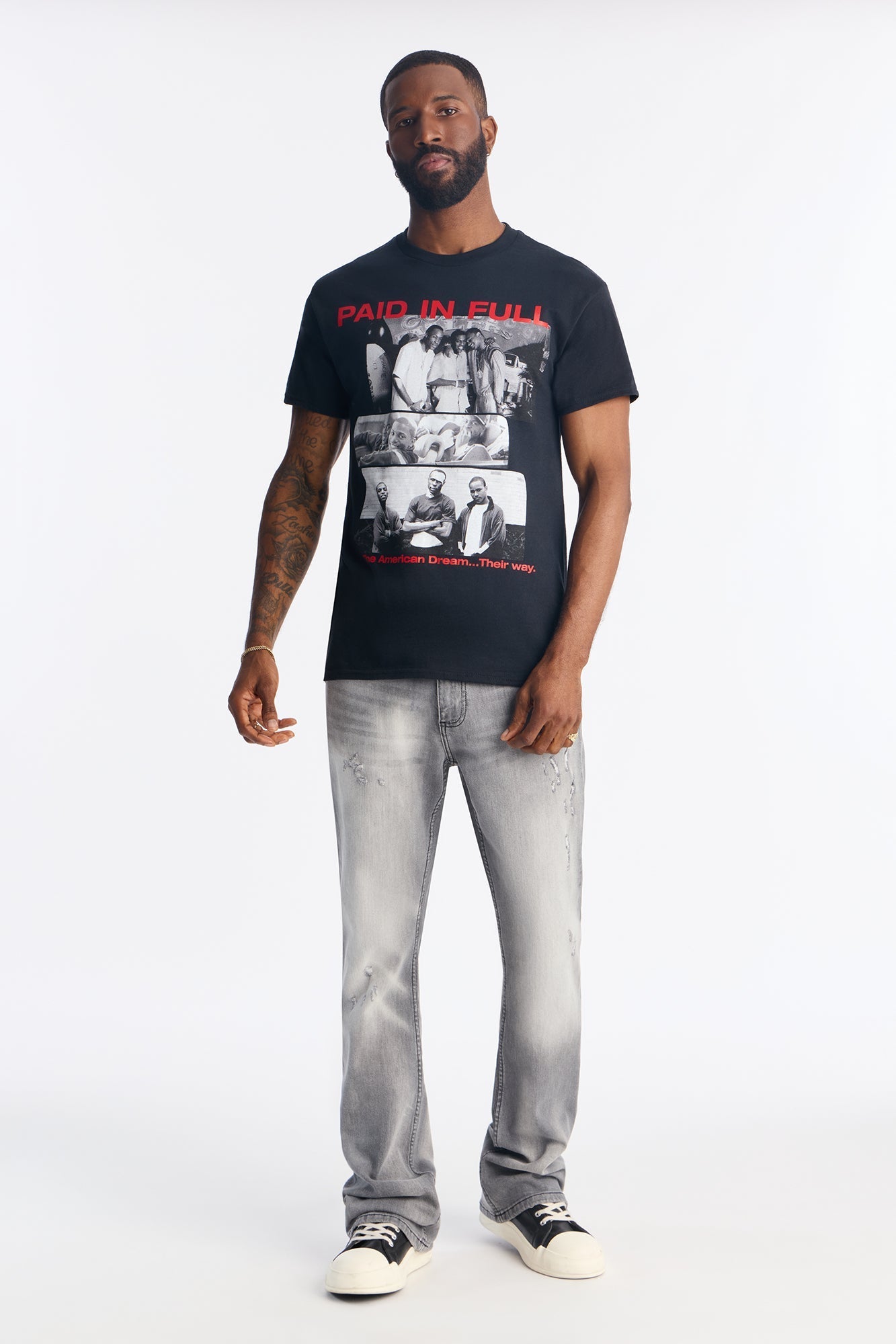 Paid In Full Short Paneled Sleeve Tee - Black Fashion Nova