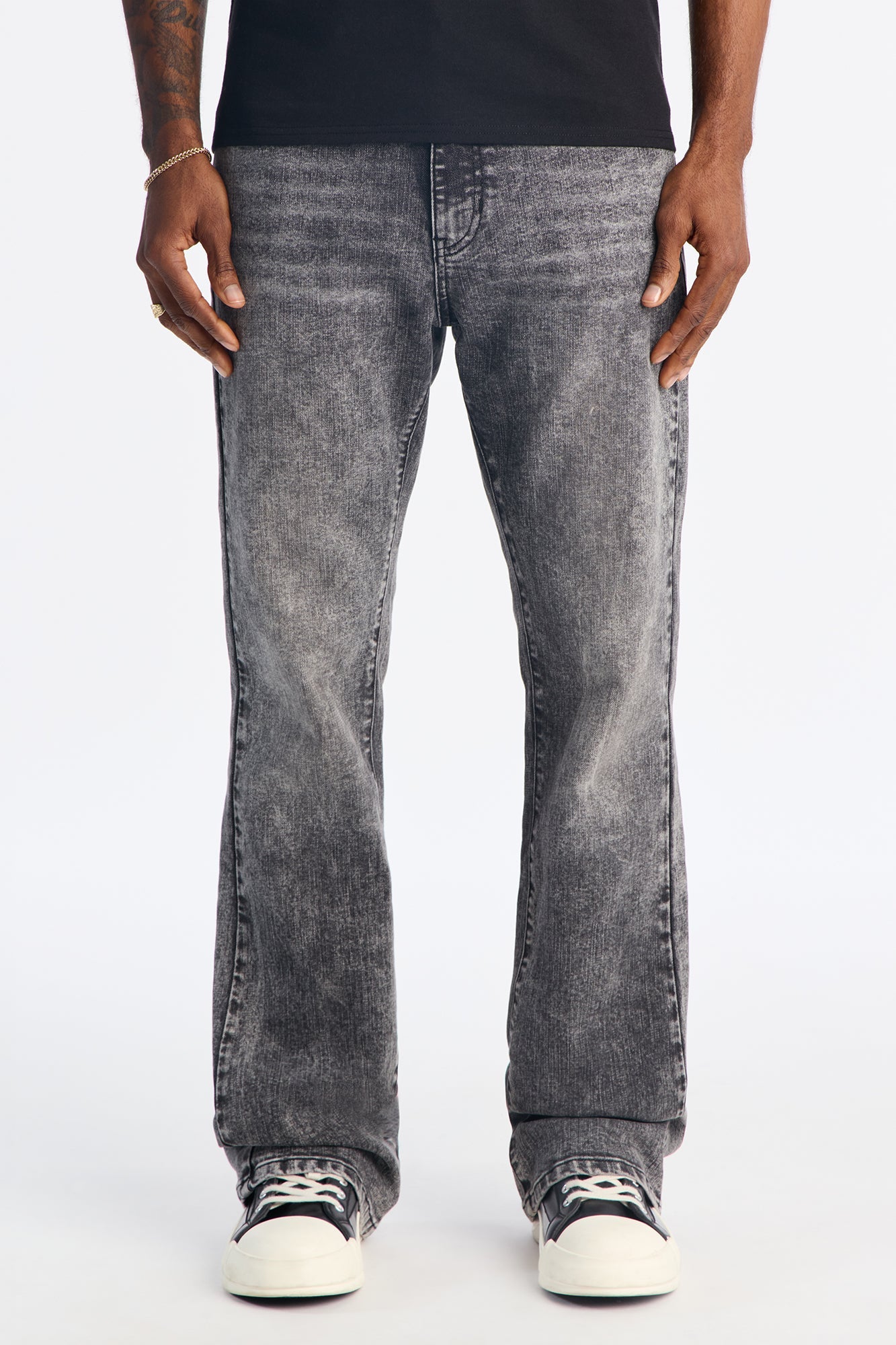Stacked Skinny Flare Keep It Easy Jean - Acid Wash Black Fashion Nova