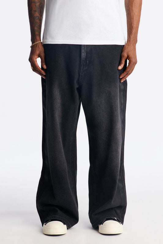 Baggy Wide Leg Tuxedo Stripe Jean - Black Wash Fashion Nova