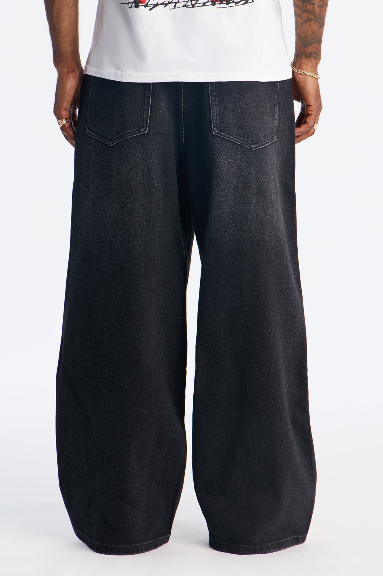 Baggy Wide Leg Tuxedo Stripe Jean - Black Wash Fashion Nova
