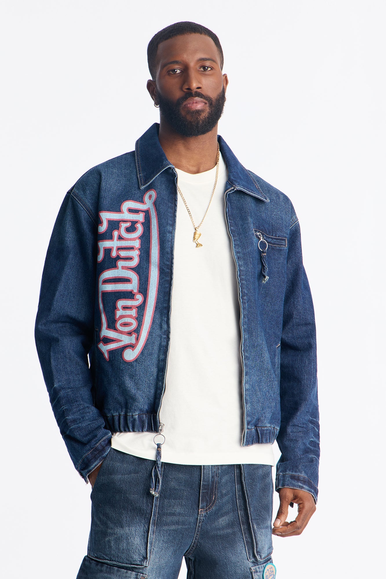 Von Dutch Americana Zip Up Denim Jacket - Dark Wash Fashion Nova
