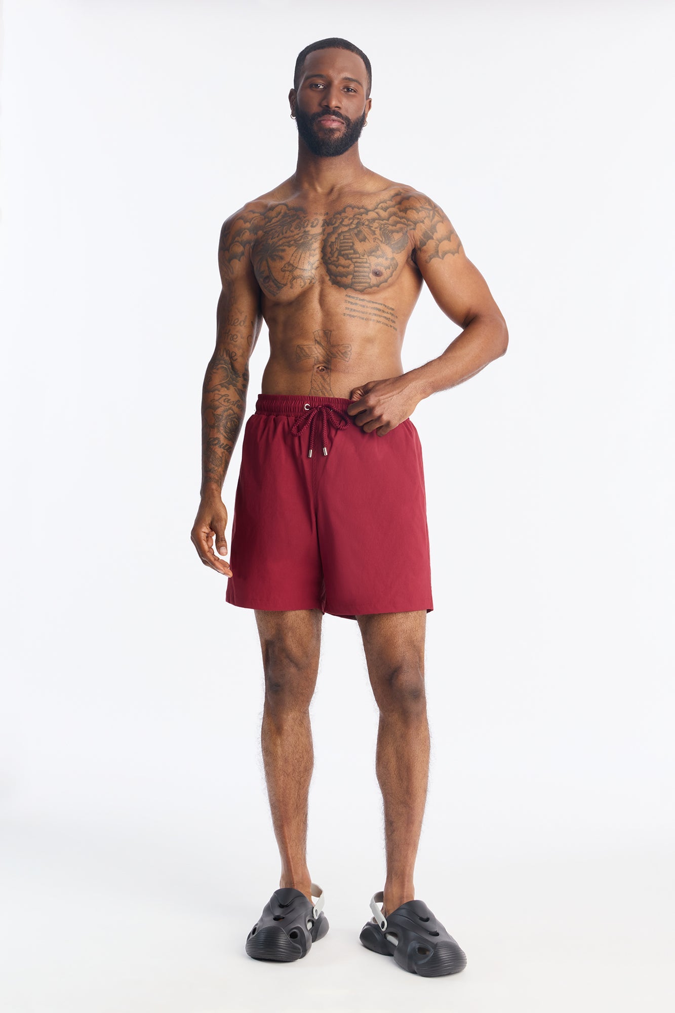 Montez Stretch Swim Trunk 7″ - Burgundy Fashion Nova