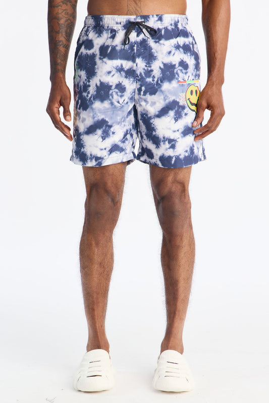 Drip Smiley Swim Trunk 7″ - Navy Fashion Nova