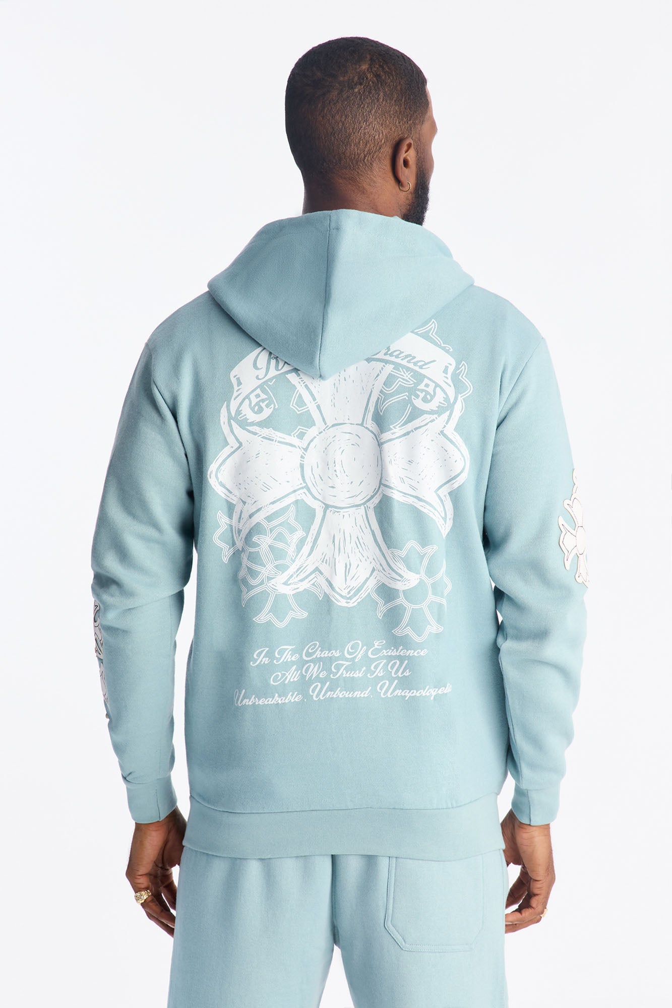 Rebellion Cross Applique Zip Up Hoodie - Light Blue Fashion Nova