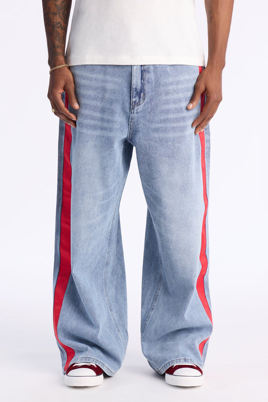Baggy Wide Leg Tuxedo Stripe Jean - Light Blue Wash Fashion Nova