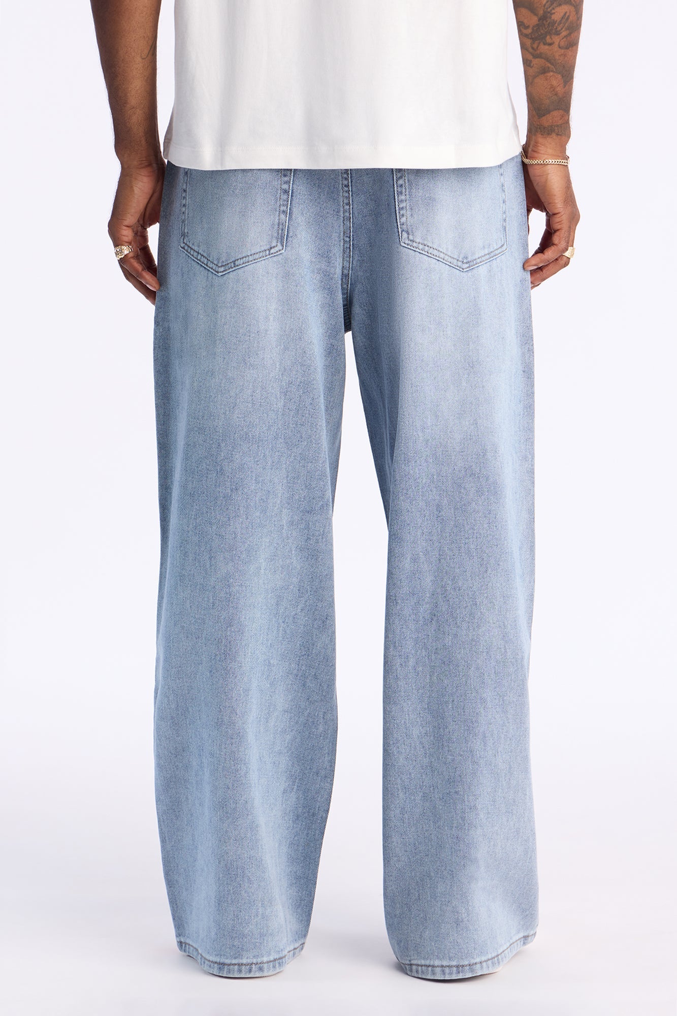 Baggy Wide Leg Tuxedo Stripe Jean - Light Blue Wash Fashion Nova