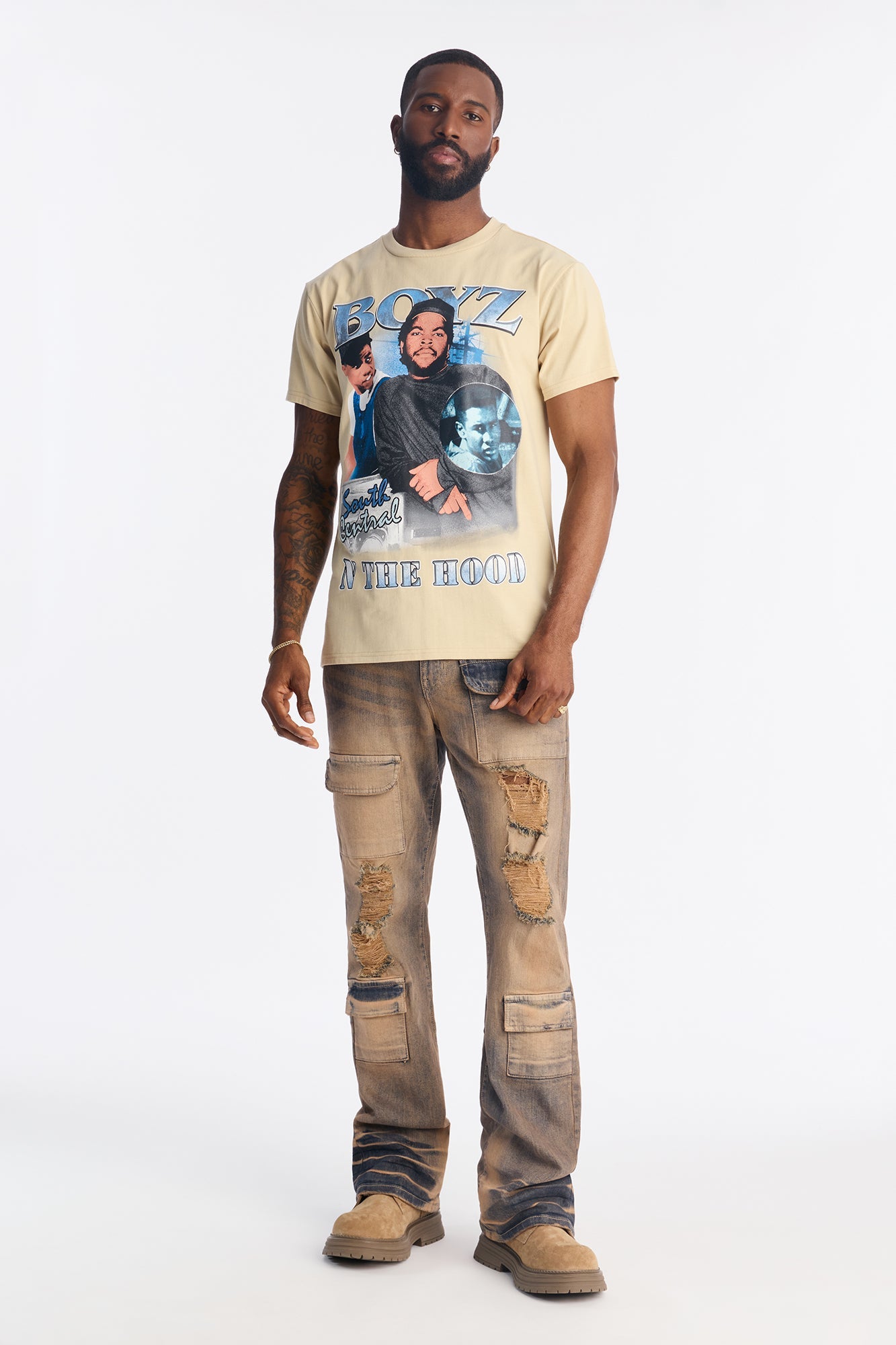Boyz N The Hood Embroidered Short Sleeve Tee - Sand Fashion Nova