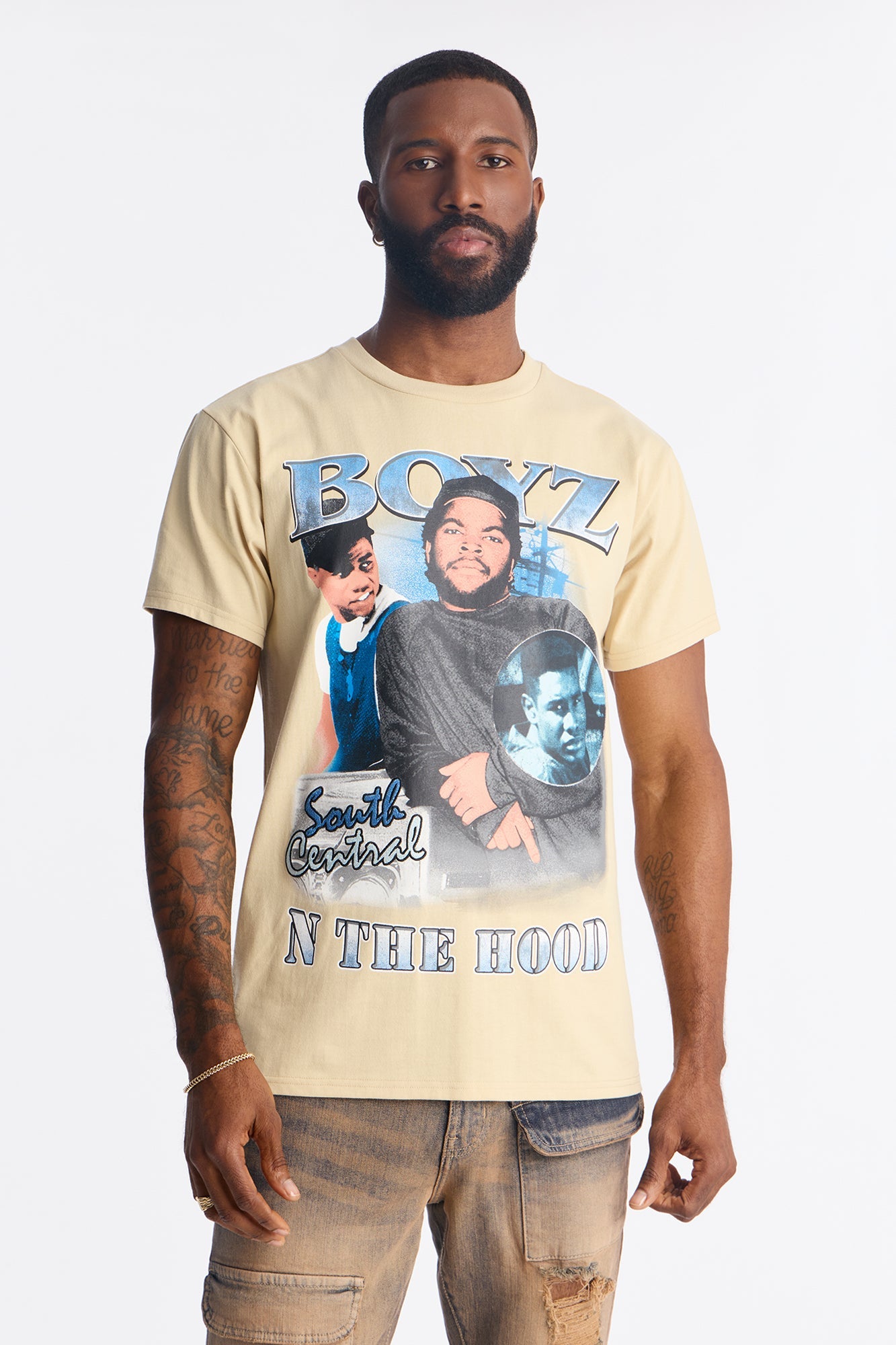 Boyz N The Hood Embroidered Short Sleeve Tee - Sand Fashion Nova